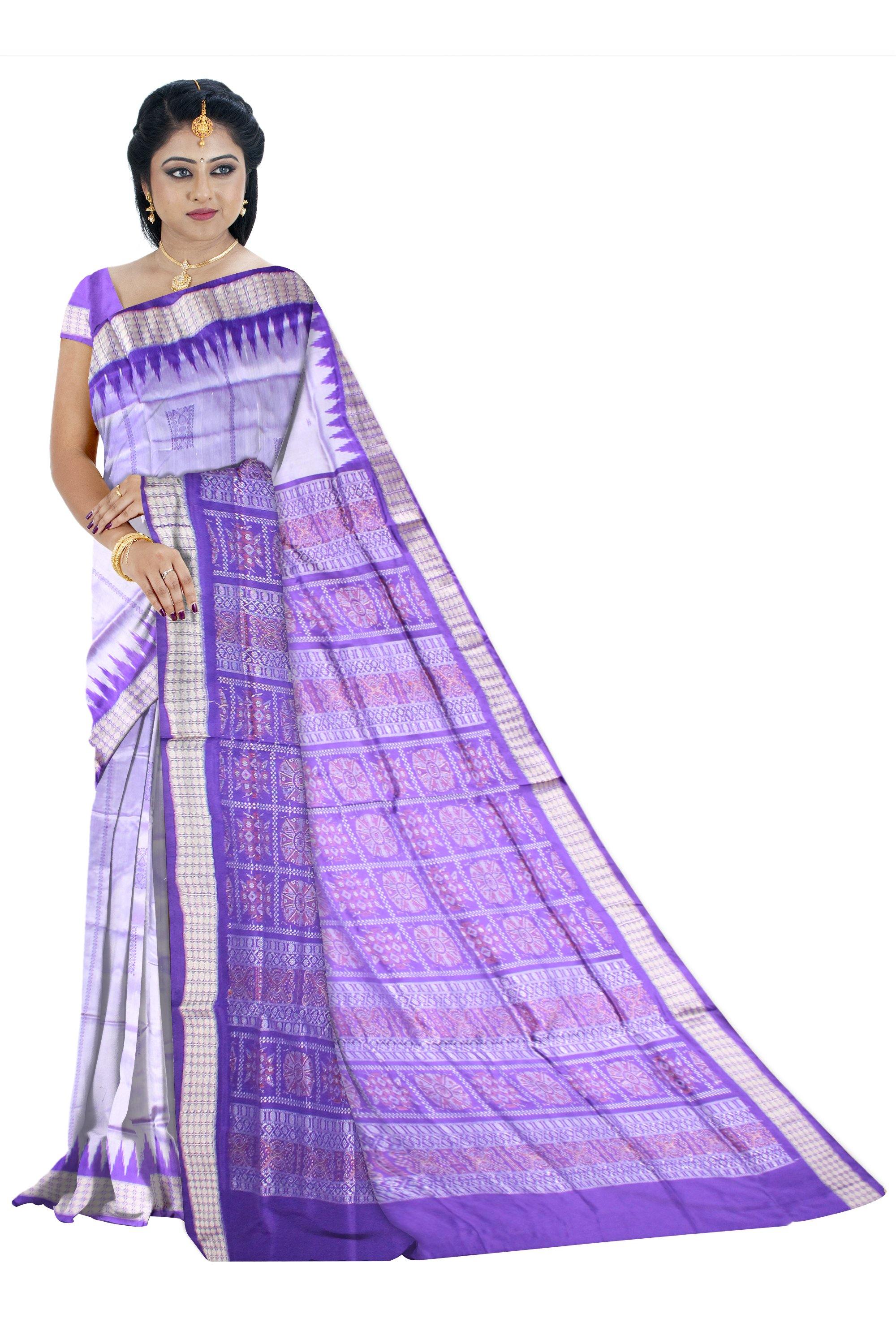 Light violet color bomkei box pattern Sambalpiuri pata saree with blouse piece - Koshali Arts & Crafts Enterprise