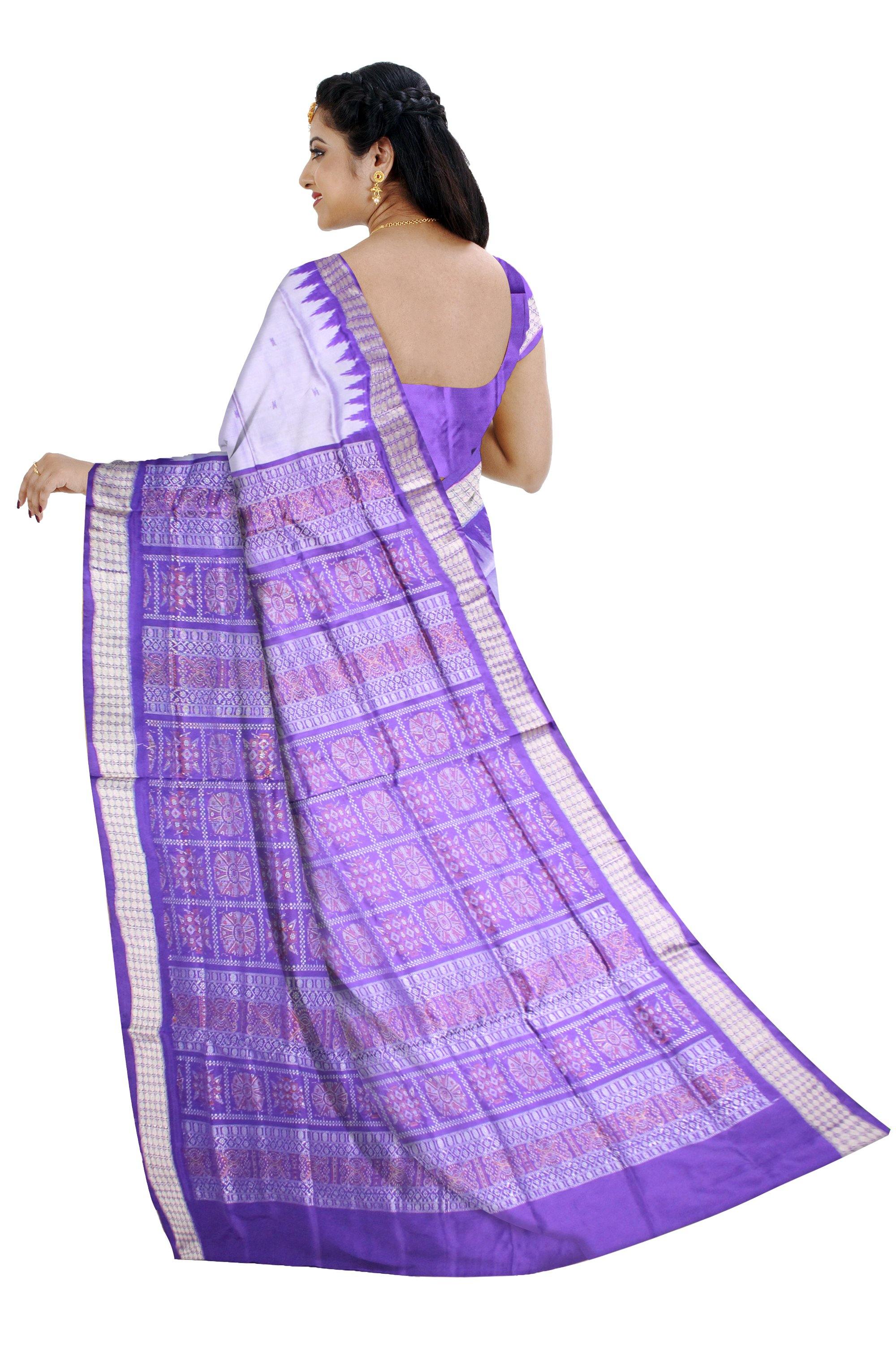 Light violet color bomkei box pattern Sambalpiuri pata saree with blouse piece - Koshali Arts & Crafts Enterprise