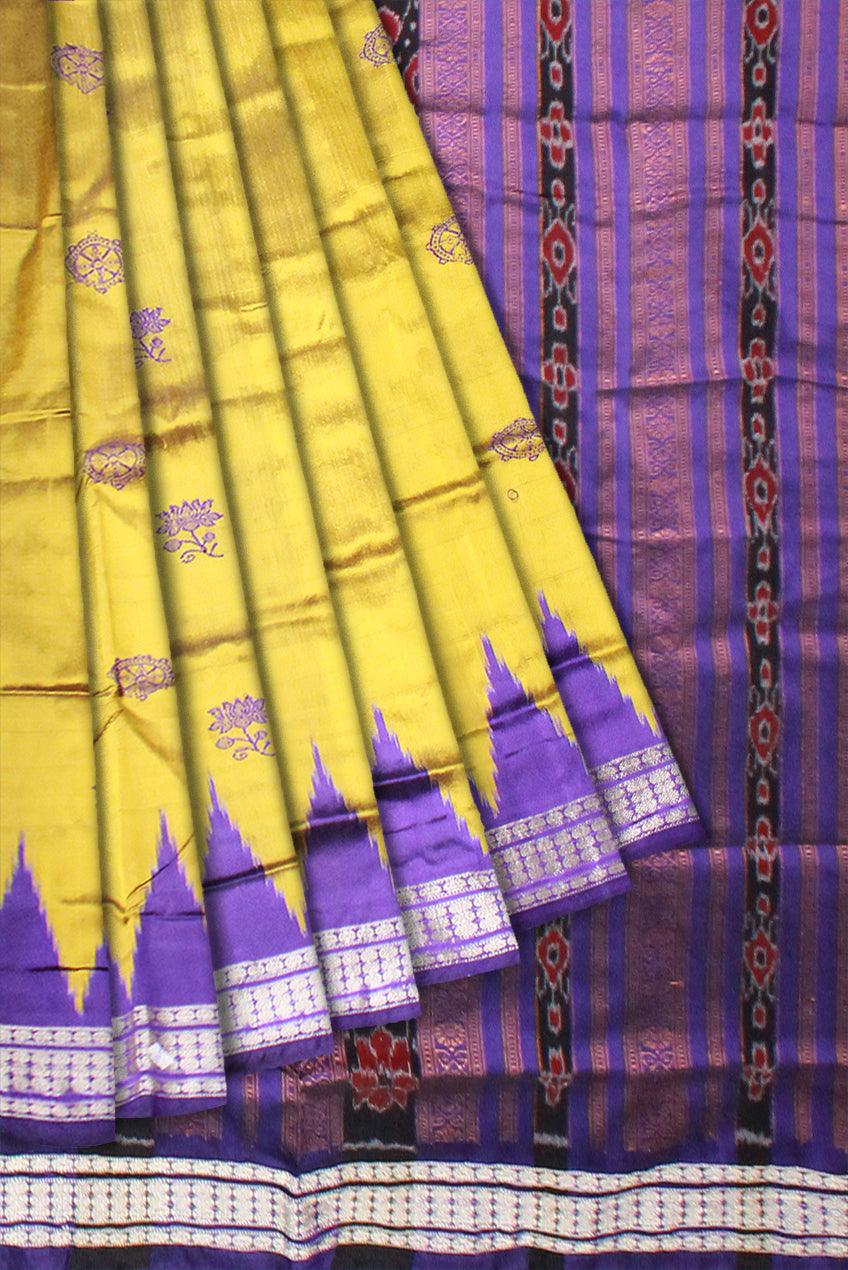 Yellow color sambalpuri pata saree with blouse piece. - Koshali Arts & Crafts Enterprise