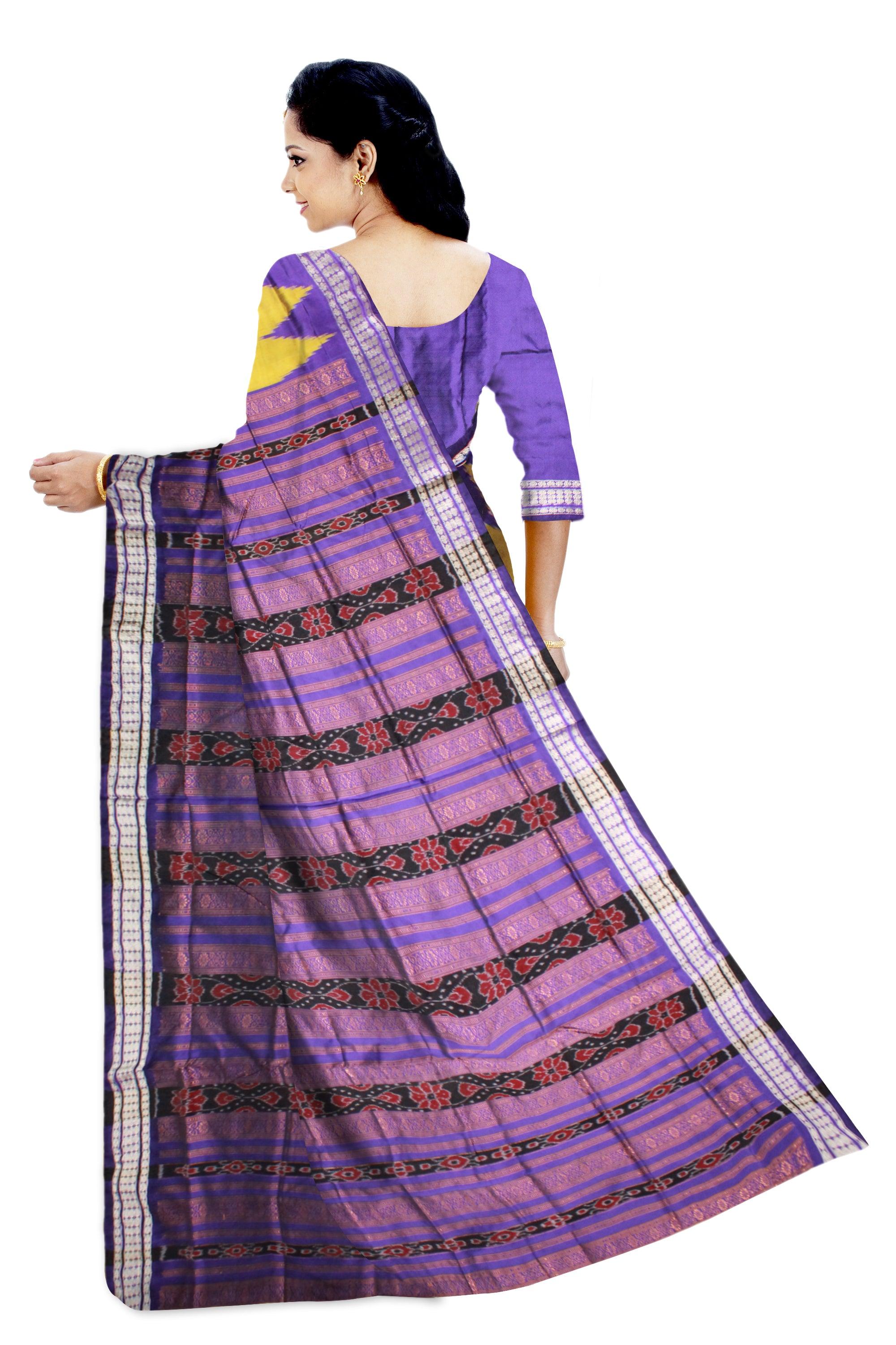 Yellow color sambalpuri pata saree with blouse piece. - Koshali Arts & Crafts Enterprise