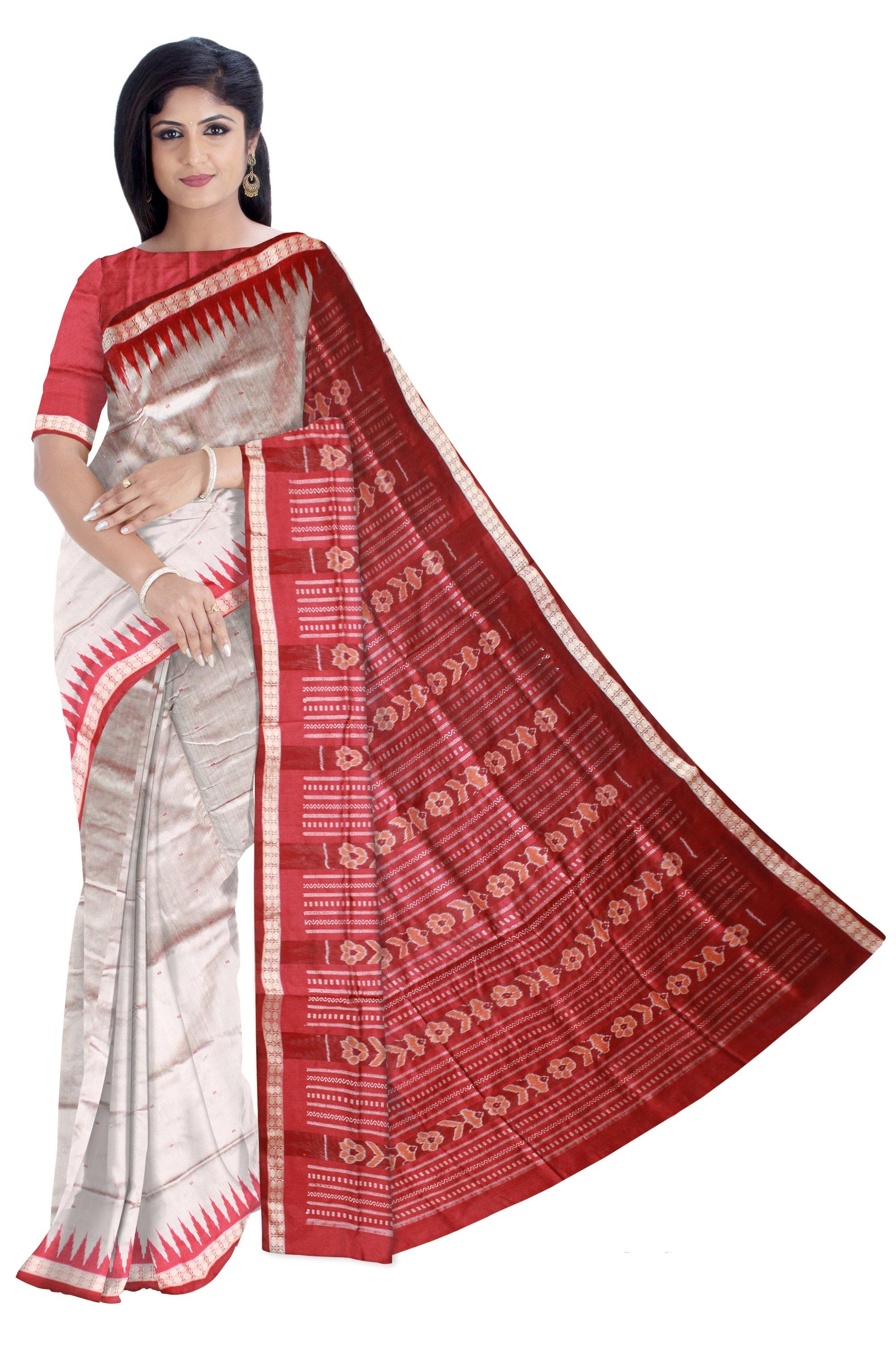 Gray color sambalpuri pata saree with blouse piece. - Koshali Arts & Crafts Enterprise
