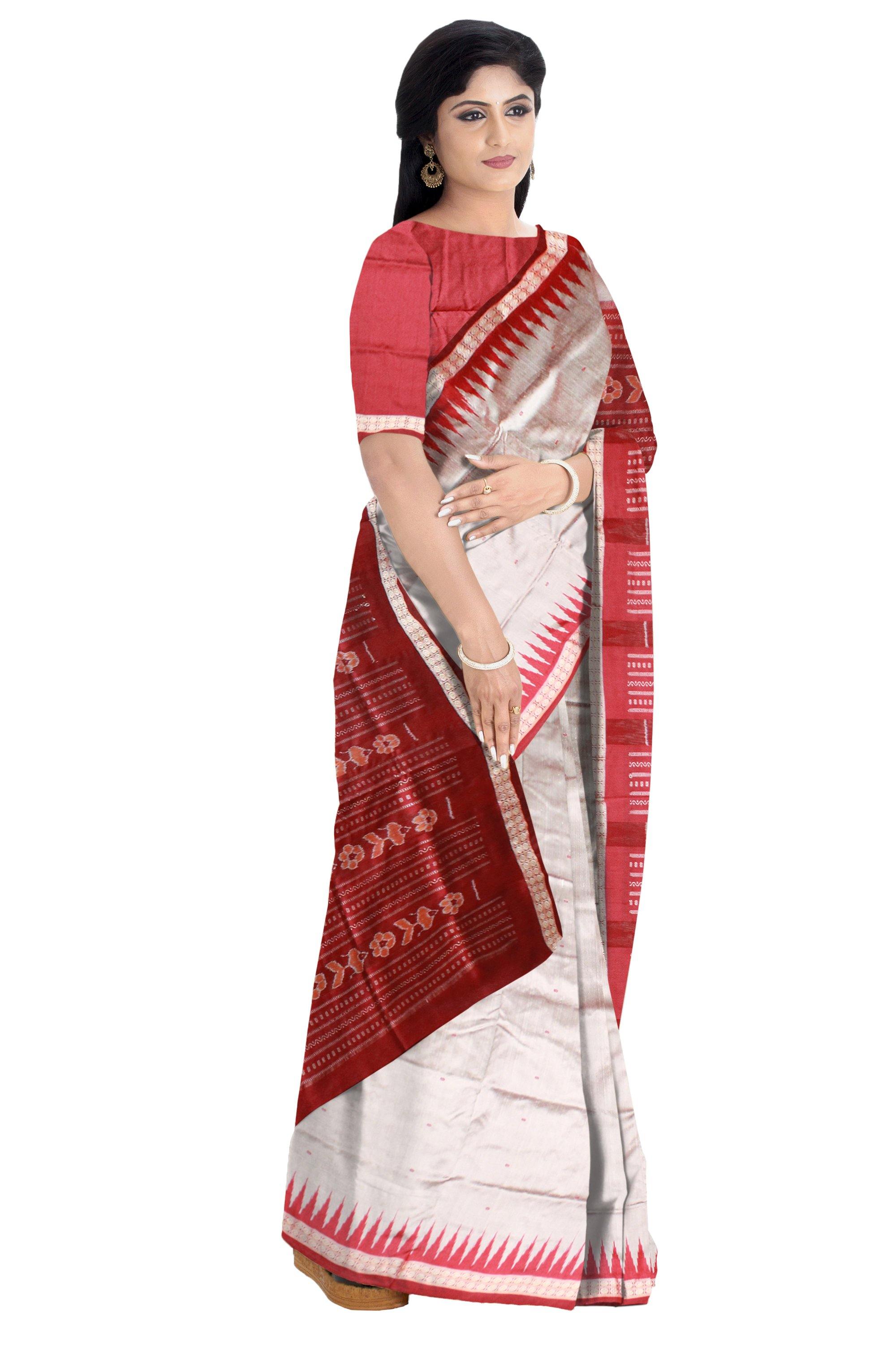 Gray color sambalpuri pata saree with blouse piece. - Koshali Arts & Crafts Enterprise
