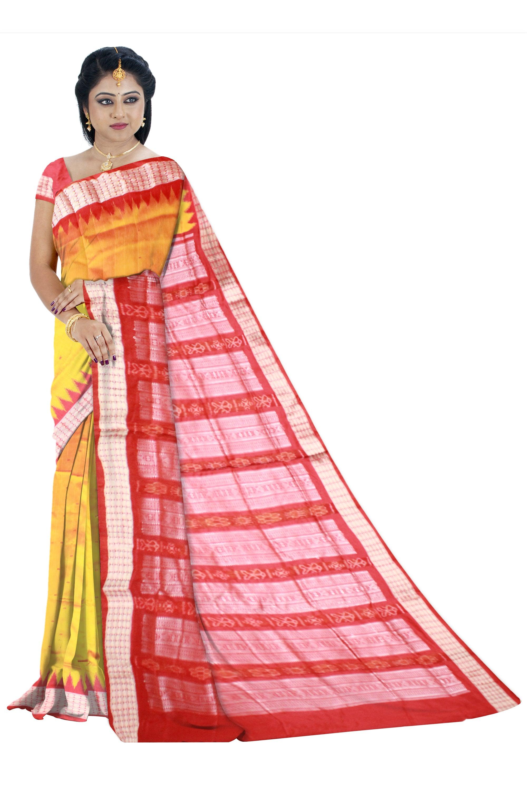 yellow color sambalpuri pata saree with blouse piece - Koshali Arts & Crafts Enterprise