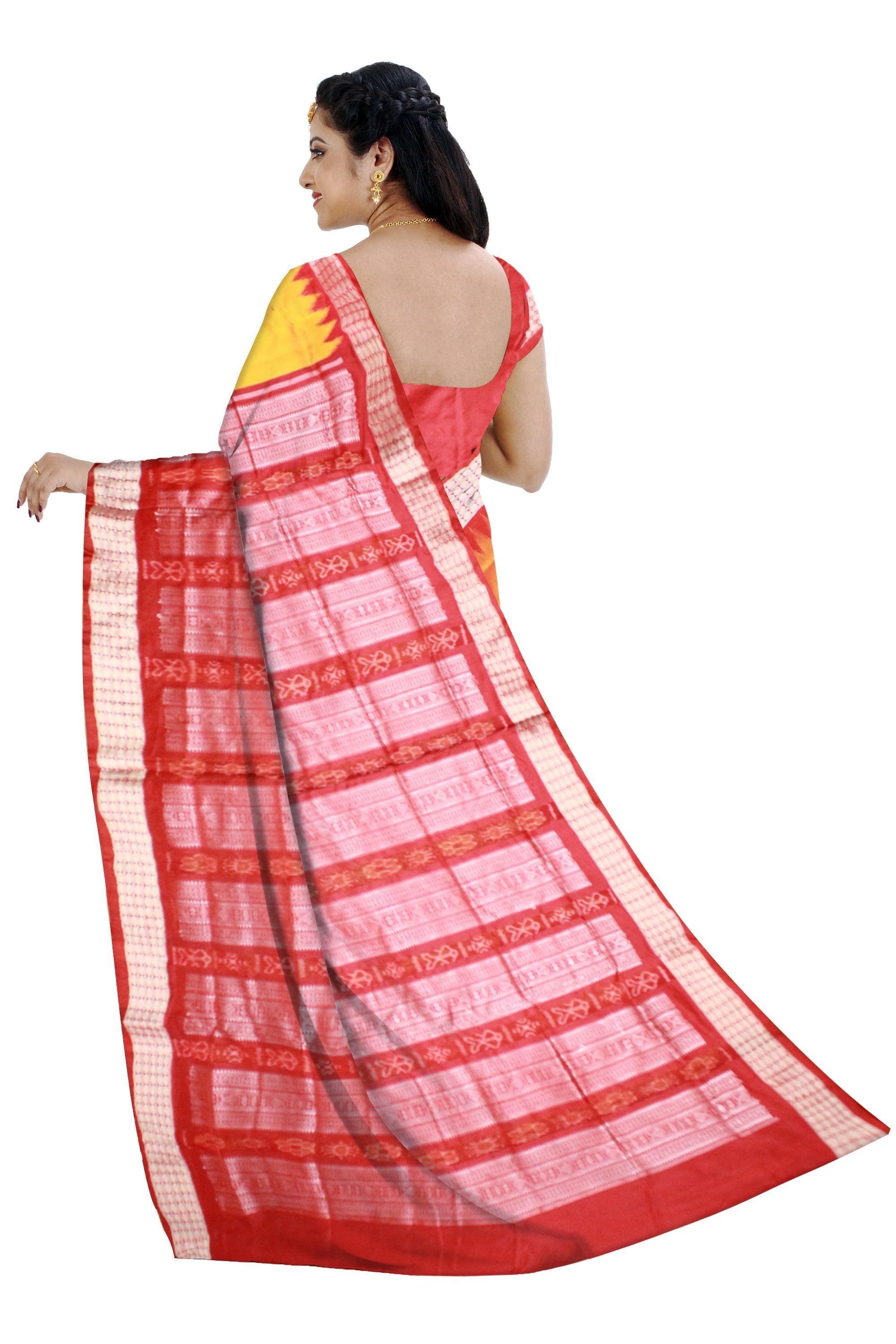 yellow color sambalpuri pata saree with blouse piece - Koshali Arts & Crafts Enterprise