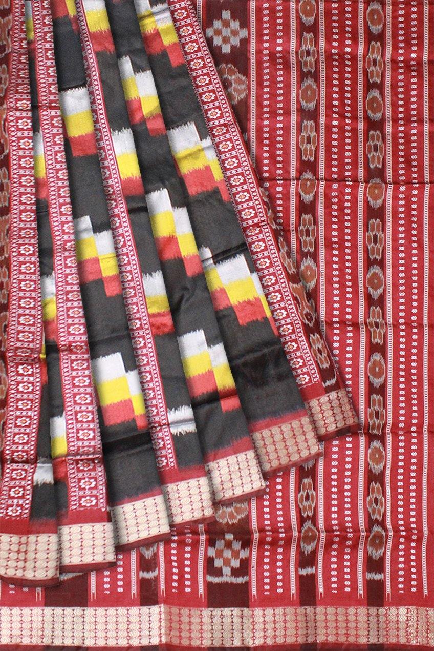 Black color zigzag pattern Sambalpuri pata saree with blouse piece - Koshali Arts & Crafts Enterprise
