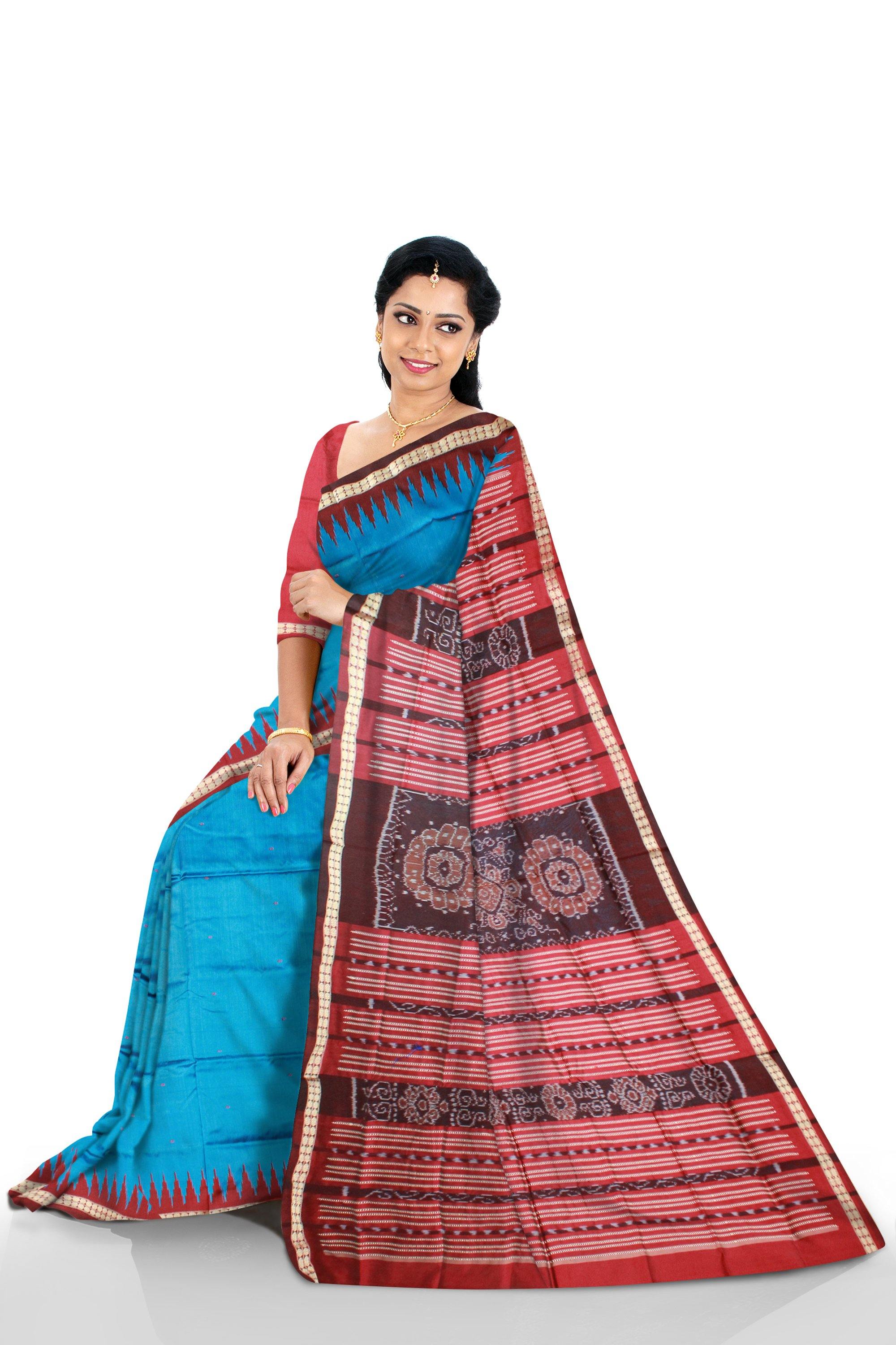 Blue color Sambalpuri Mix-pata saree with blouse piece - Koshali Arts & Crafts Enterprise