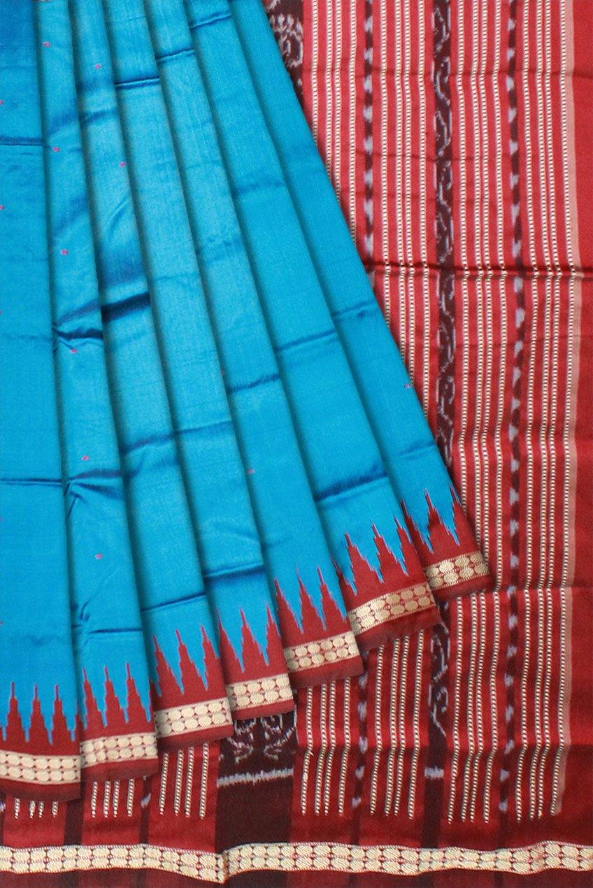 Blue color Sambalpuri Mix-pata saree with blouse piece - Koshali Arts & Crafts Enterprise
