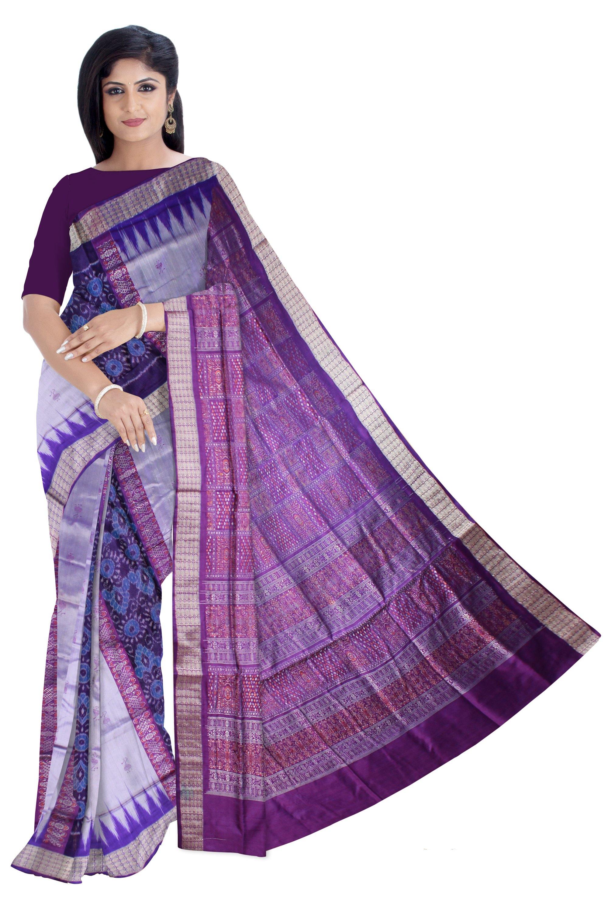 Violet color Sambalpuri pata saree with blouse piece. - Koshali Arts & Crafts Enterprise