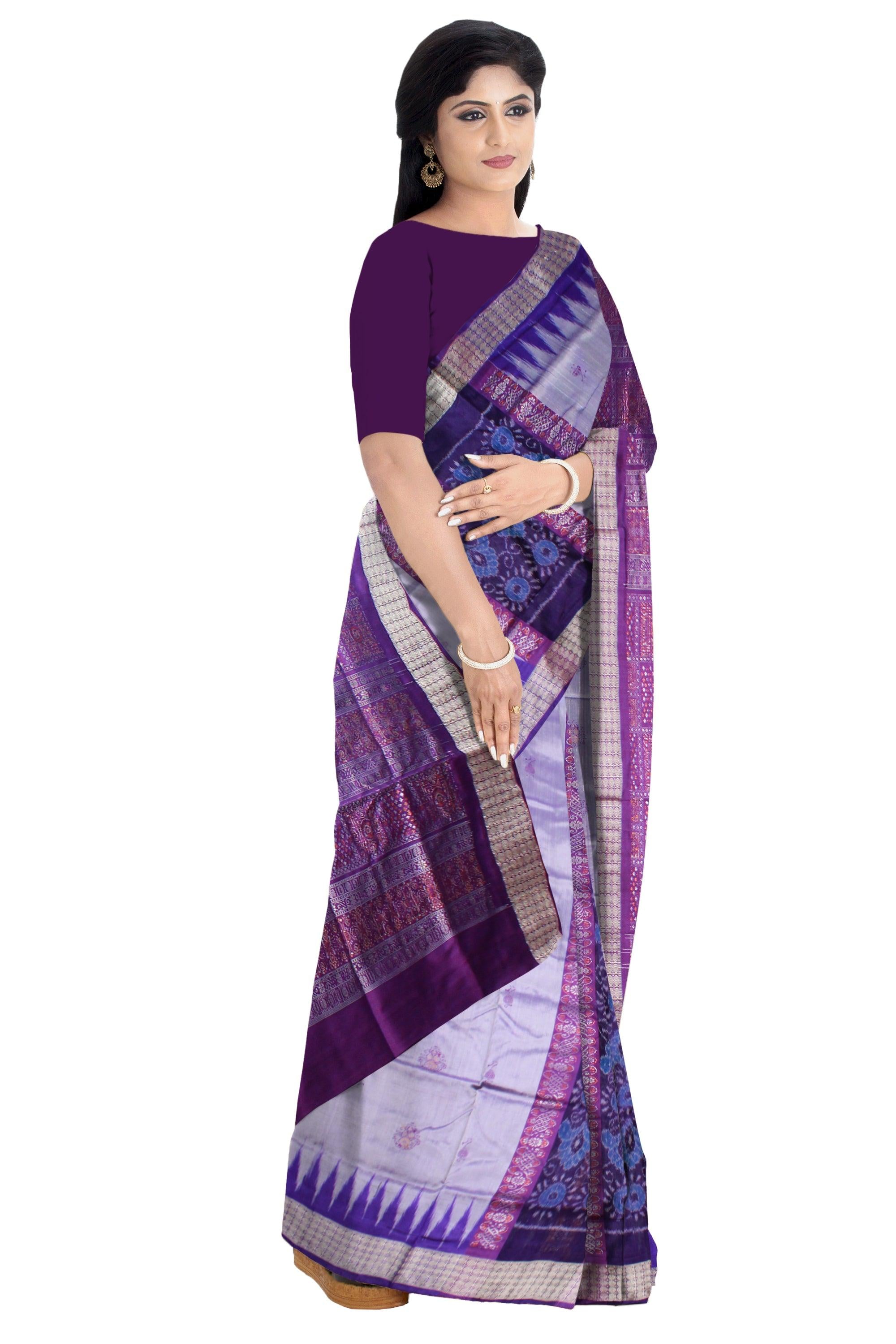 Violet color Sambalpuri pata saree with blouse piece. - Koshali Arts & Crafts Enterprise