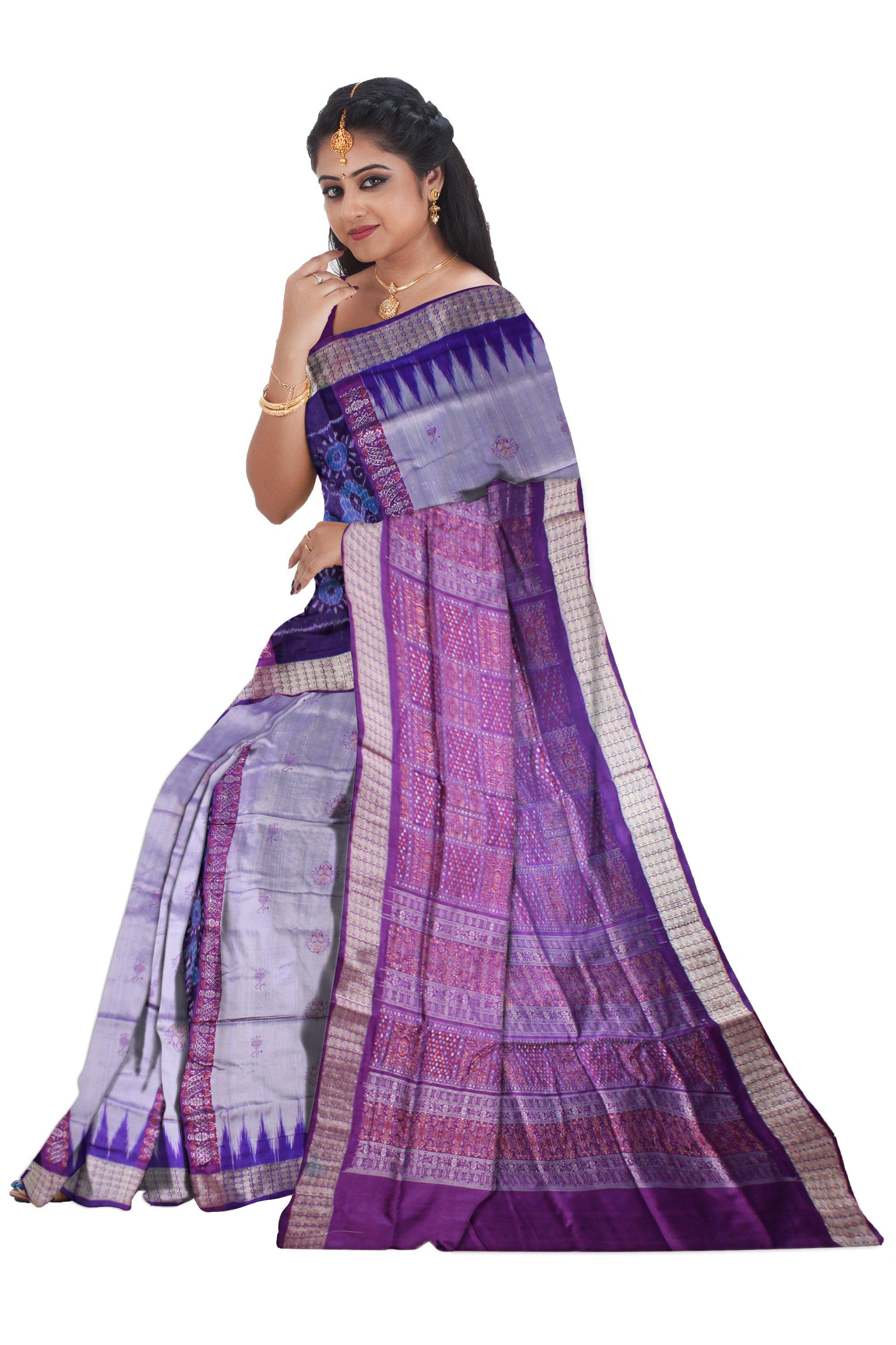Violet color Sambalpuri pata saree with blouse piece. - Koshali Arts & Crafts Enterprise