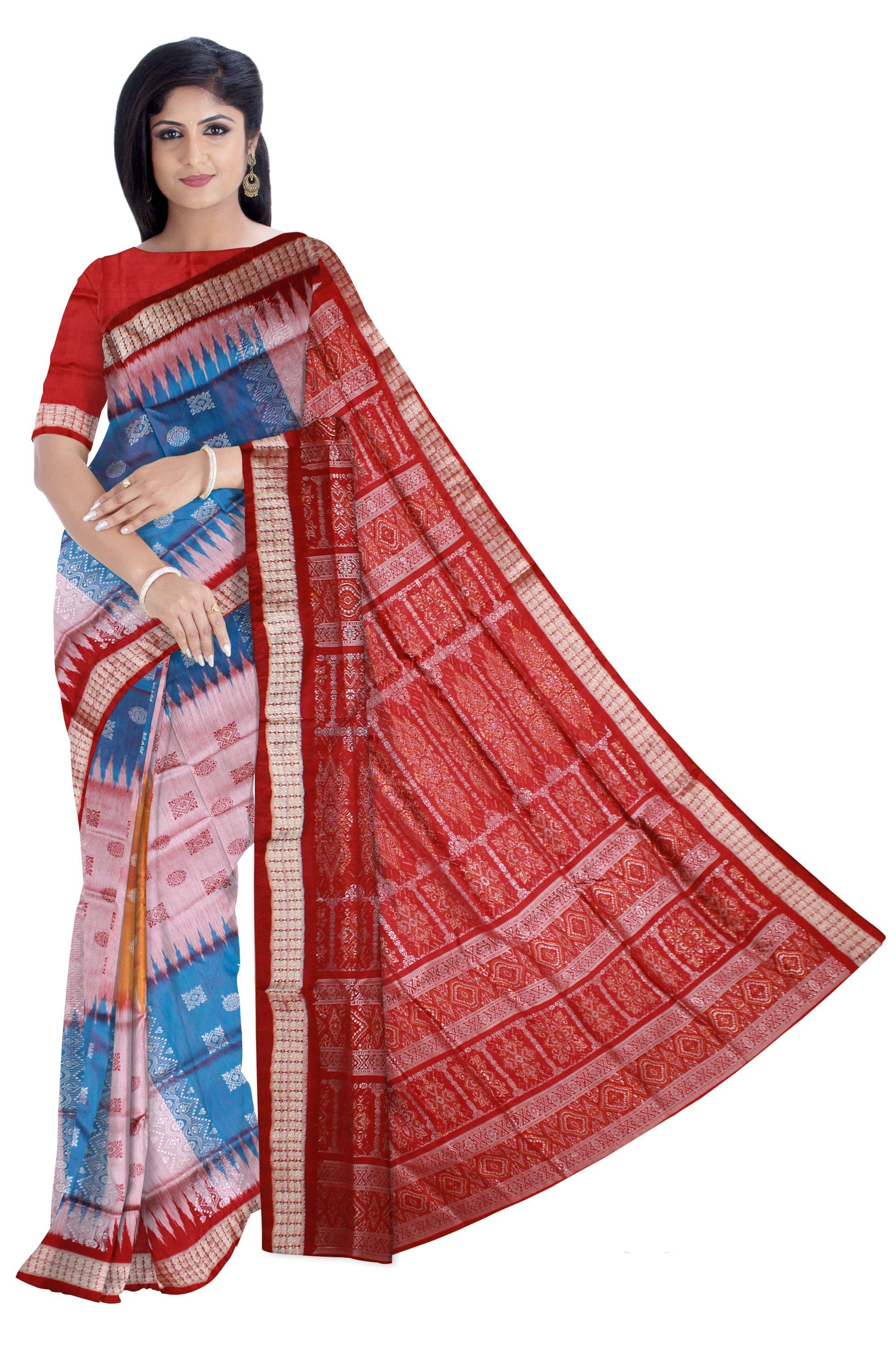 Multicolor Bomkei pattern Sambalpuri pata saree with blouse piece - Koshali Arts & Crafts Enterprise