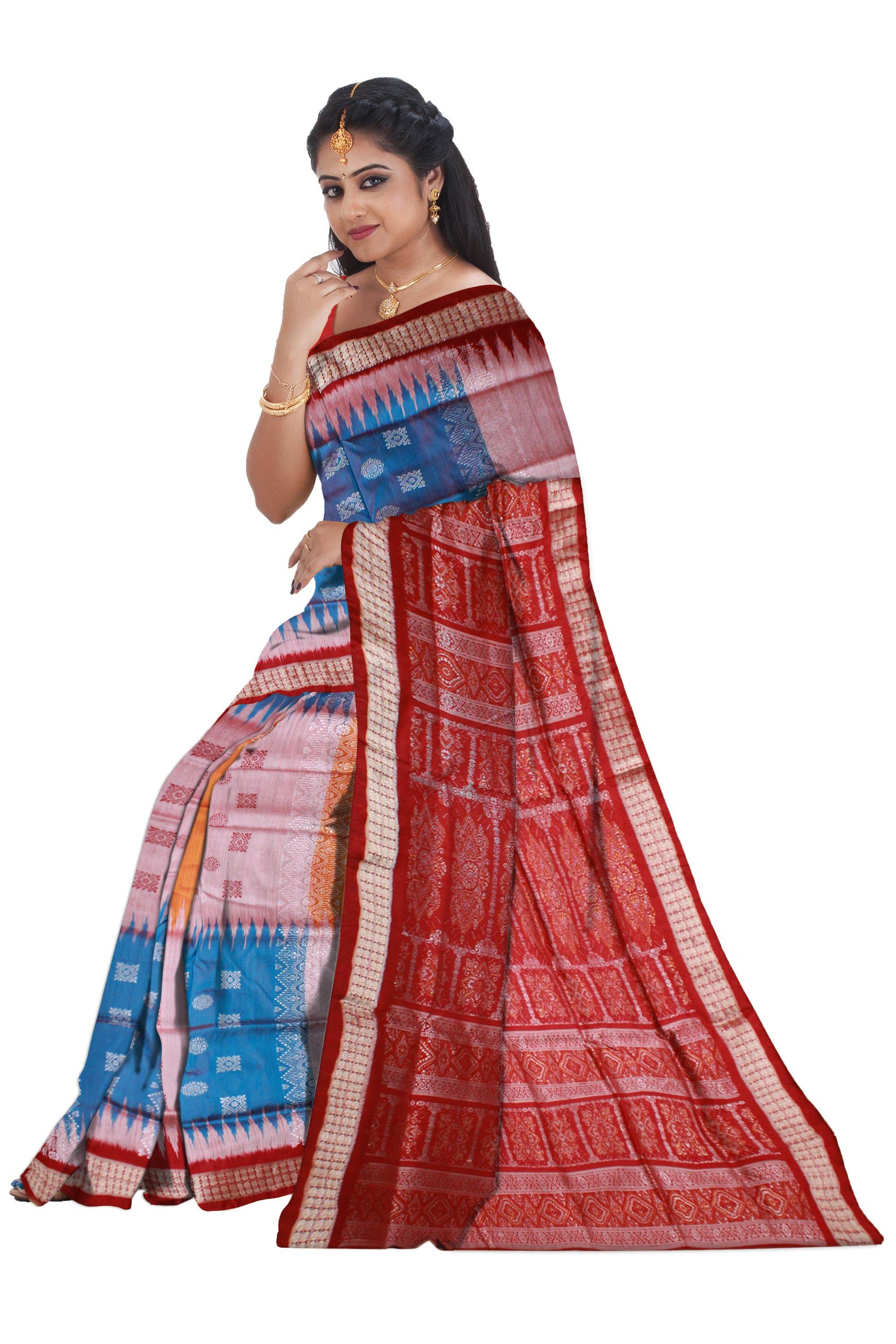 Multicolor Bomkei pattern Sambalpuri pata saree with blouse piece - Koshali Arts & Crafts Enterprise