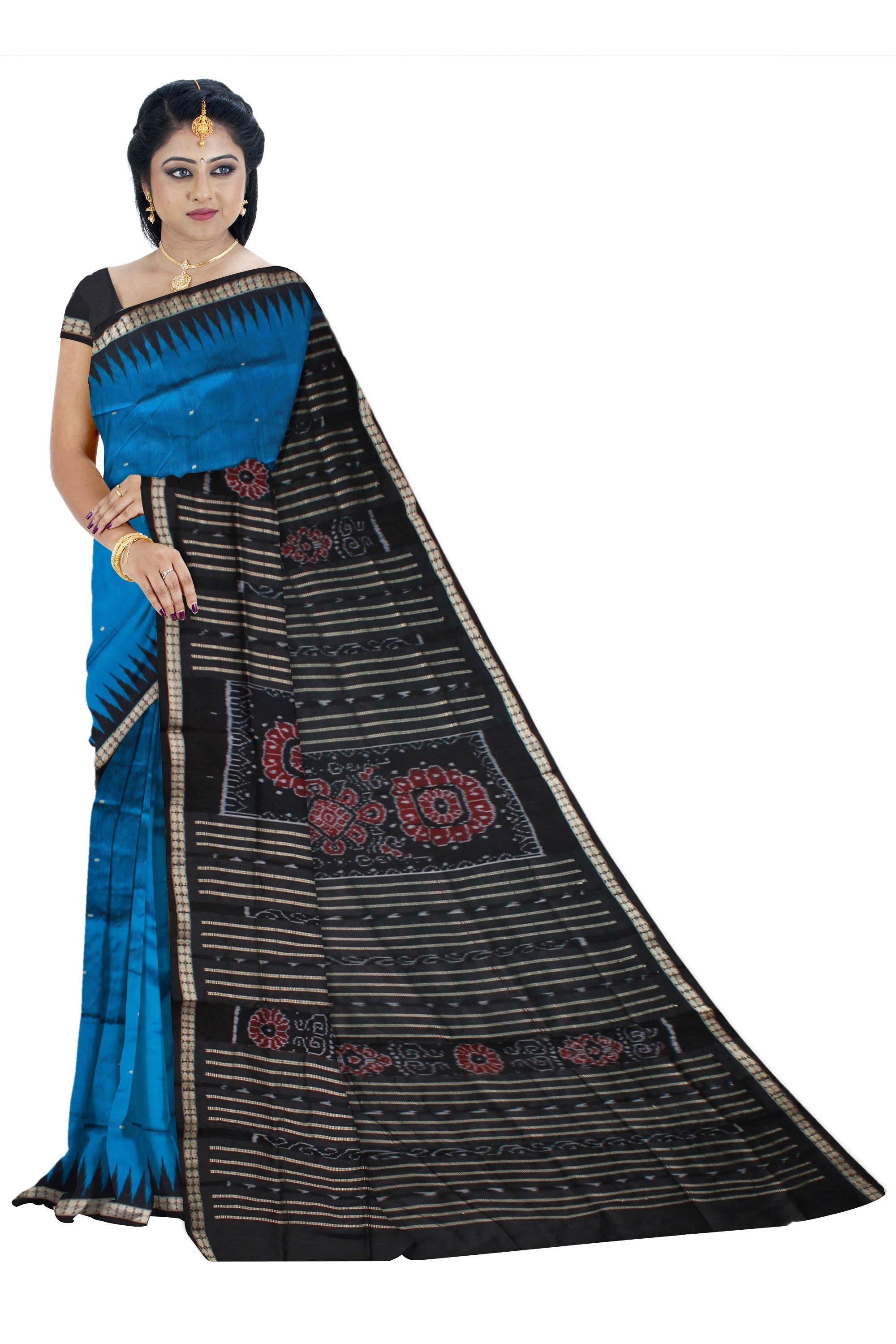 Blue color buti pattern Sambalpuri pata saree, with blouse piece. - Koshali Arts & Crafts Enterprise