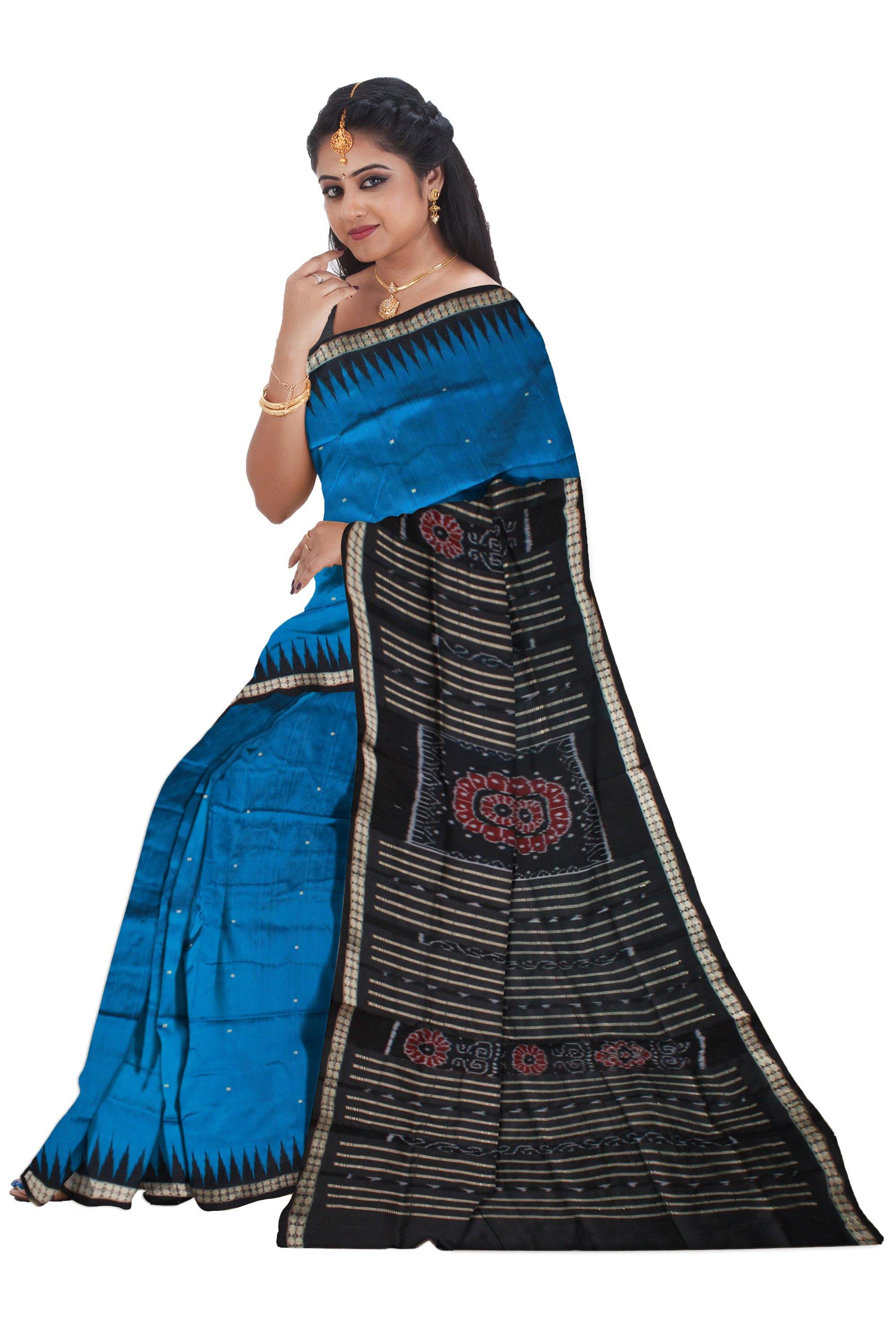 Blue color buti pattern Sambalpuri pata saree, with blouse piece. - Koshali Arts & Crafts Enterprise