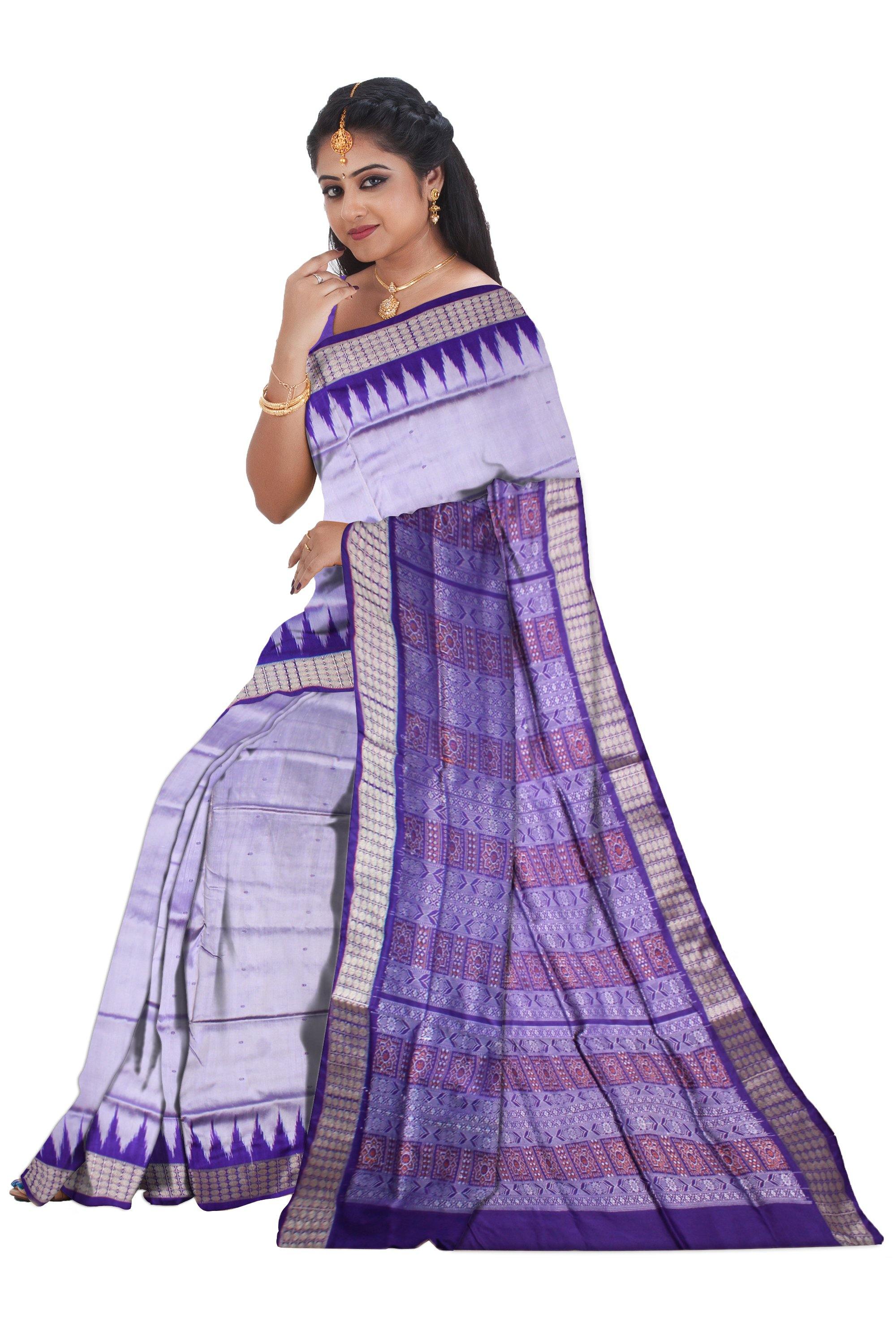 Gray color buti pattern Sambalpuri pata saree with blouse piece. - Koshali Arts & Crafts Enterprise