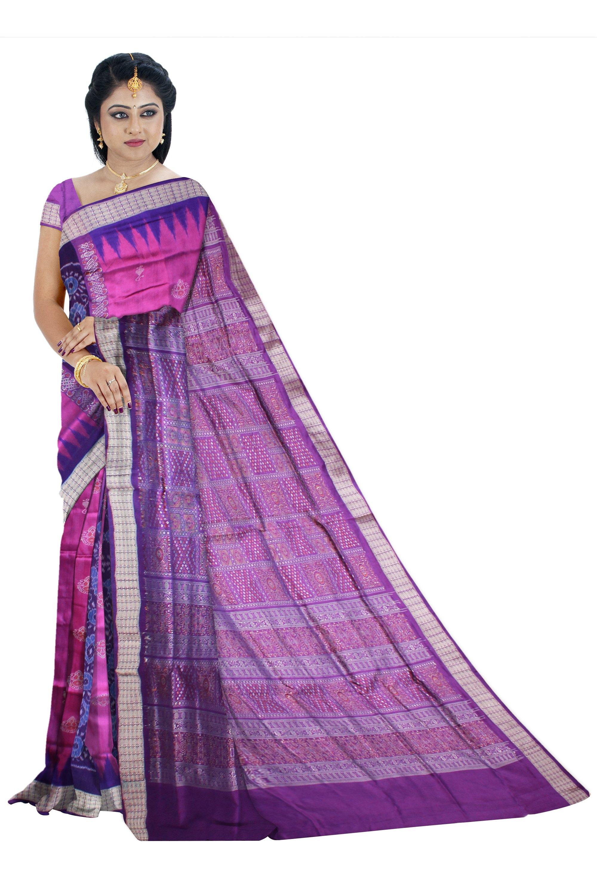 Pink & violet Bomkei pata saree with blouse piece. - Koshali Arts & Crafts Enterprise
