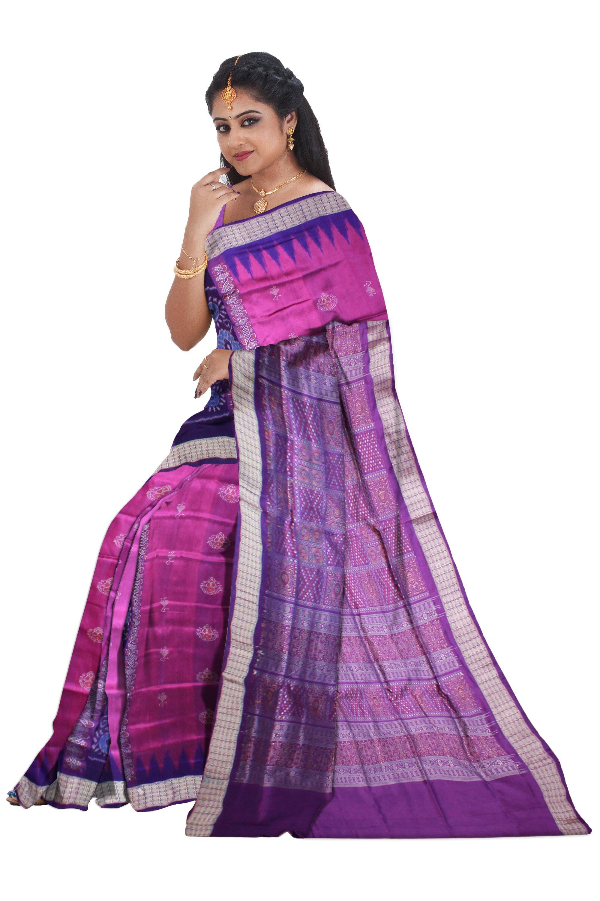 Pink & violet Bomkei pata saree with blouse piece. - Koshali Arts & Crafts Enterprise