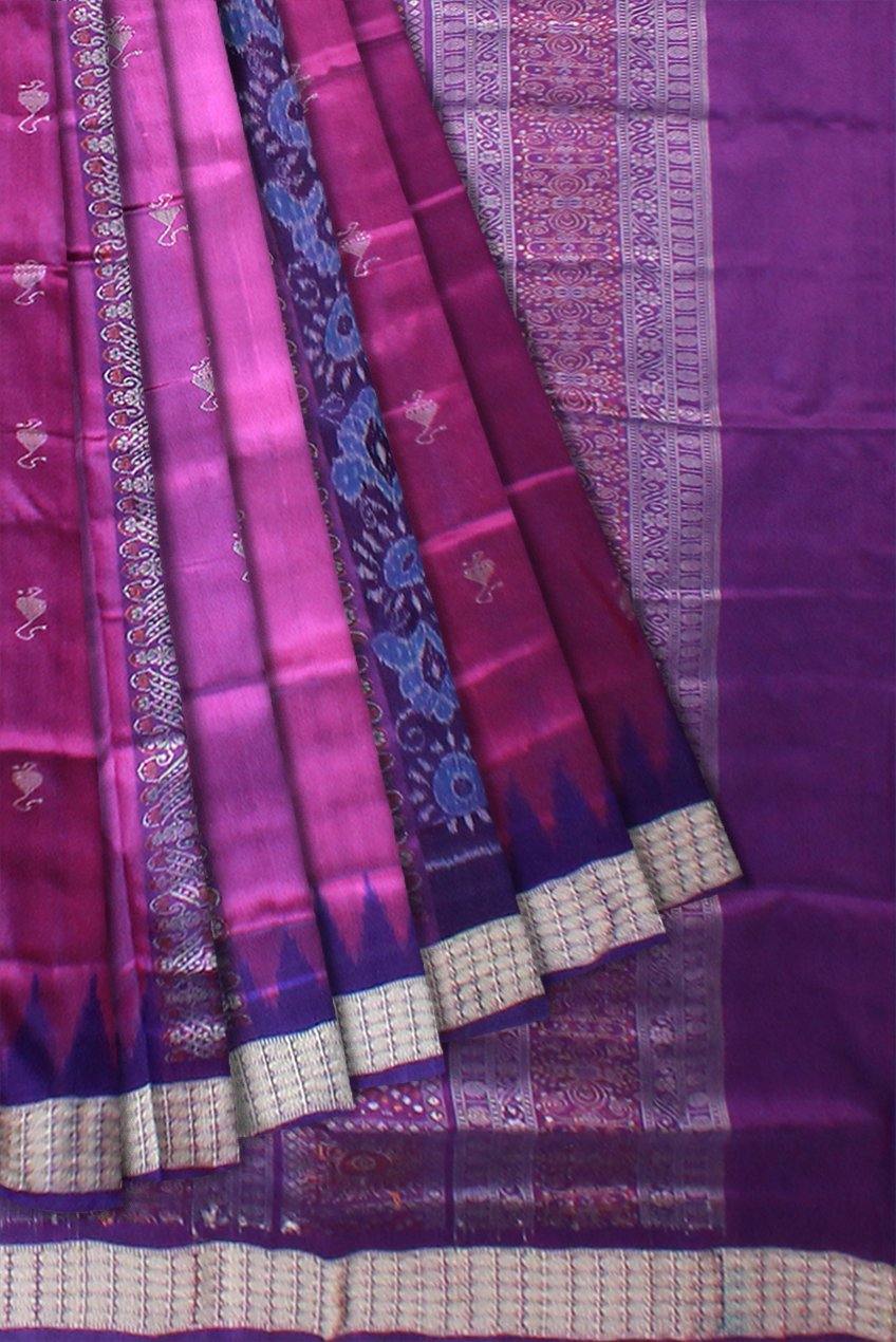 Pink & violet Bomkei pata saree with blouse piece. - Koshali Arts & Crafts Enterprise