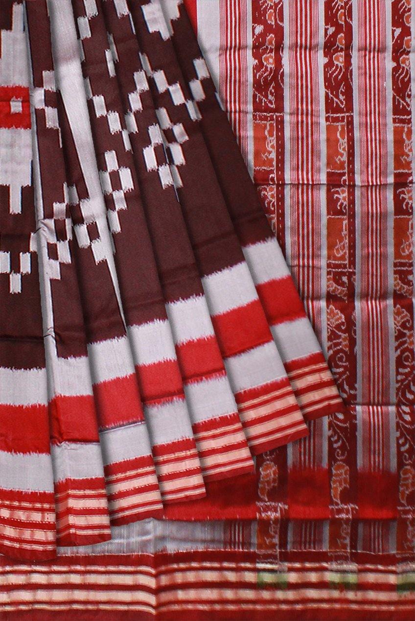 Sambalpuri pasapali design brown color pata saree with blouse piece - Koshali Arts & Crafts Enterprise