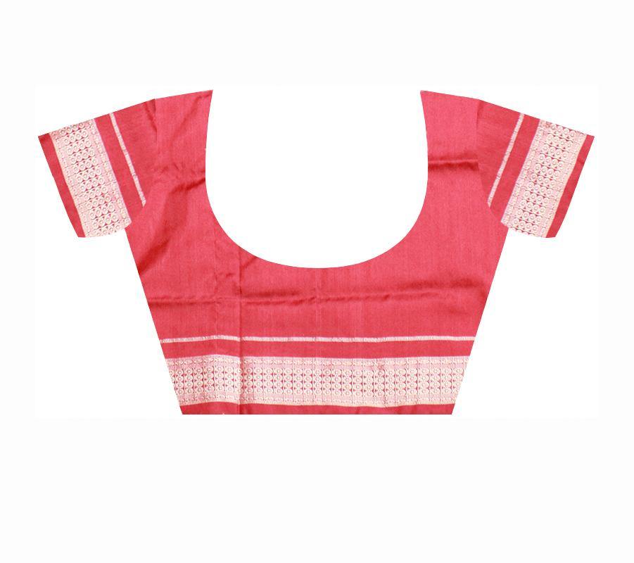 Peach and pink lining bomkei pata saree with blouse piece. - Koshali Arts & Crafts Enterprise