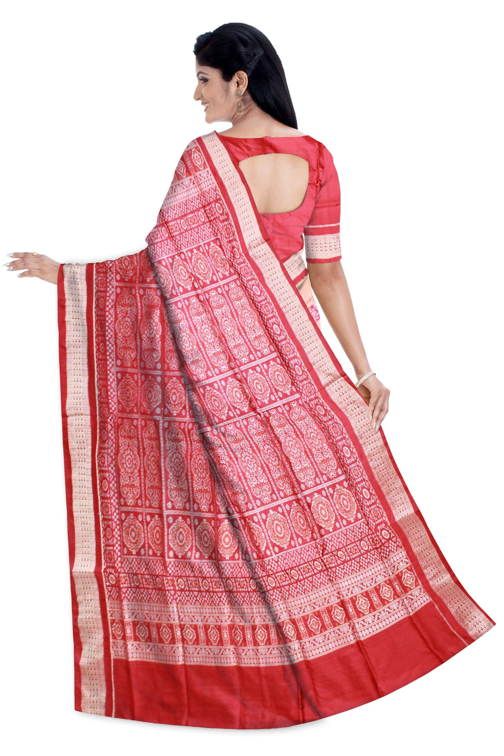 Peach and pink lining bomkei pata saree with blouse piece. - Koshali Arts & Crafts Enterprise