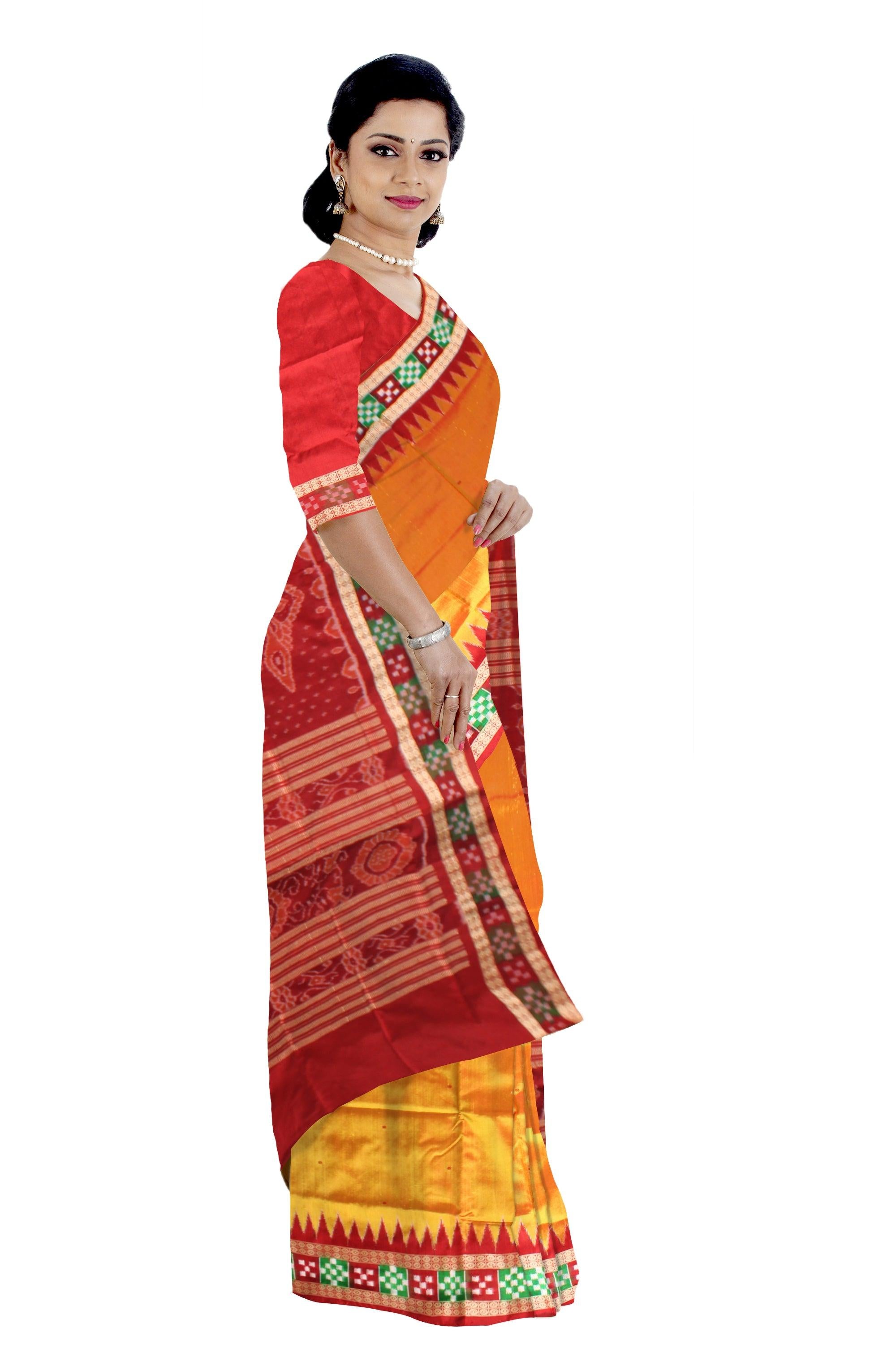 Sambalpuri Pata Saree in Yellow color Dhadi Pasapali Design with blouse piece. - Koshali Arts & Crafts Enterprise