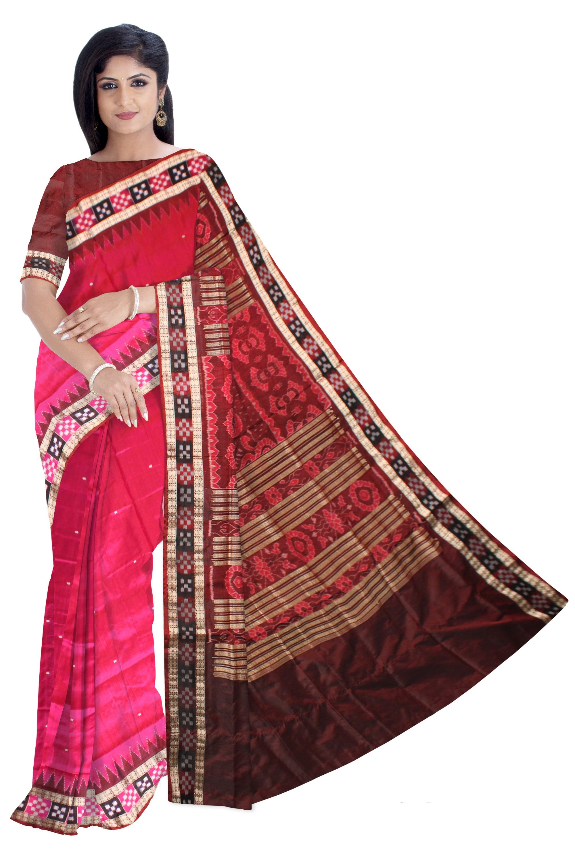 Sambalpuri Pata Saree in Pink color Dhadi Pasapali Design with blouse piece. - Koshali Arts & Crafts Enterprise