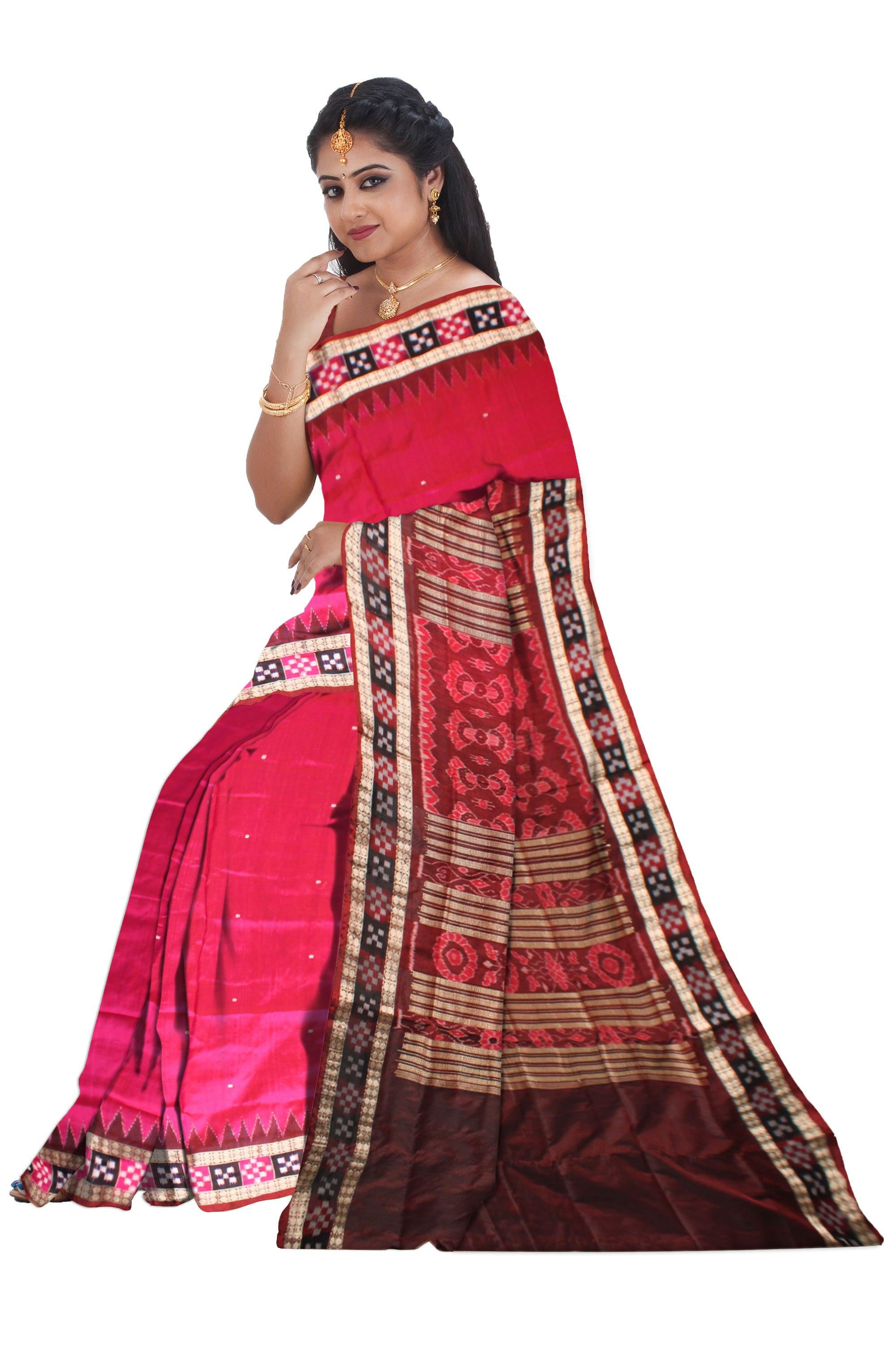 Sambalpuri Pata Saree in Pink color Dhadi Pasapali Design with blouse piece. - Koshali Arts & Crafts Enterprise