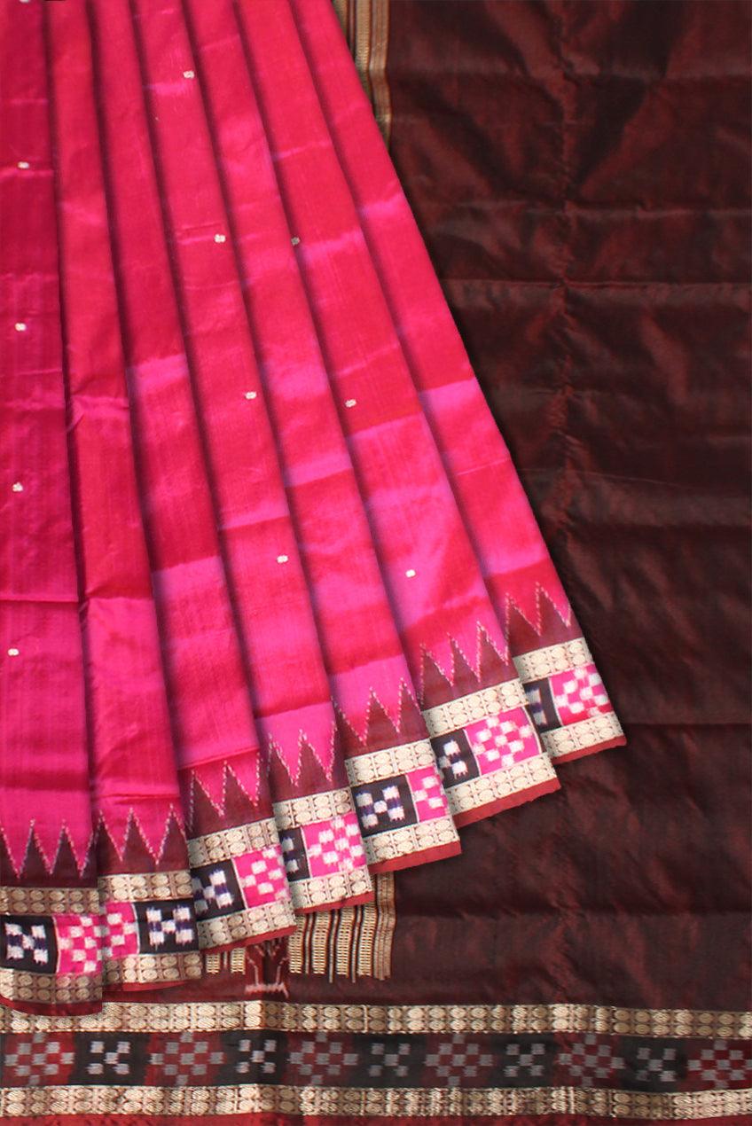 Sambalpuri Pata Saree in Pink color Dhadi Pasapali Design with blouse piece. - Koshali Arts & Crafts Enterprise