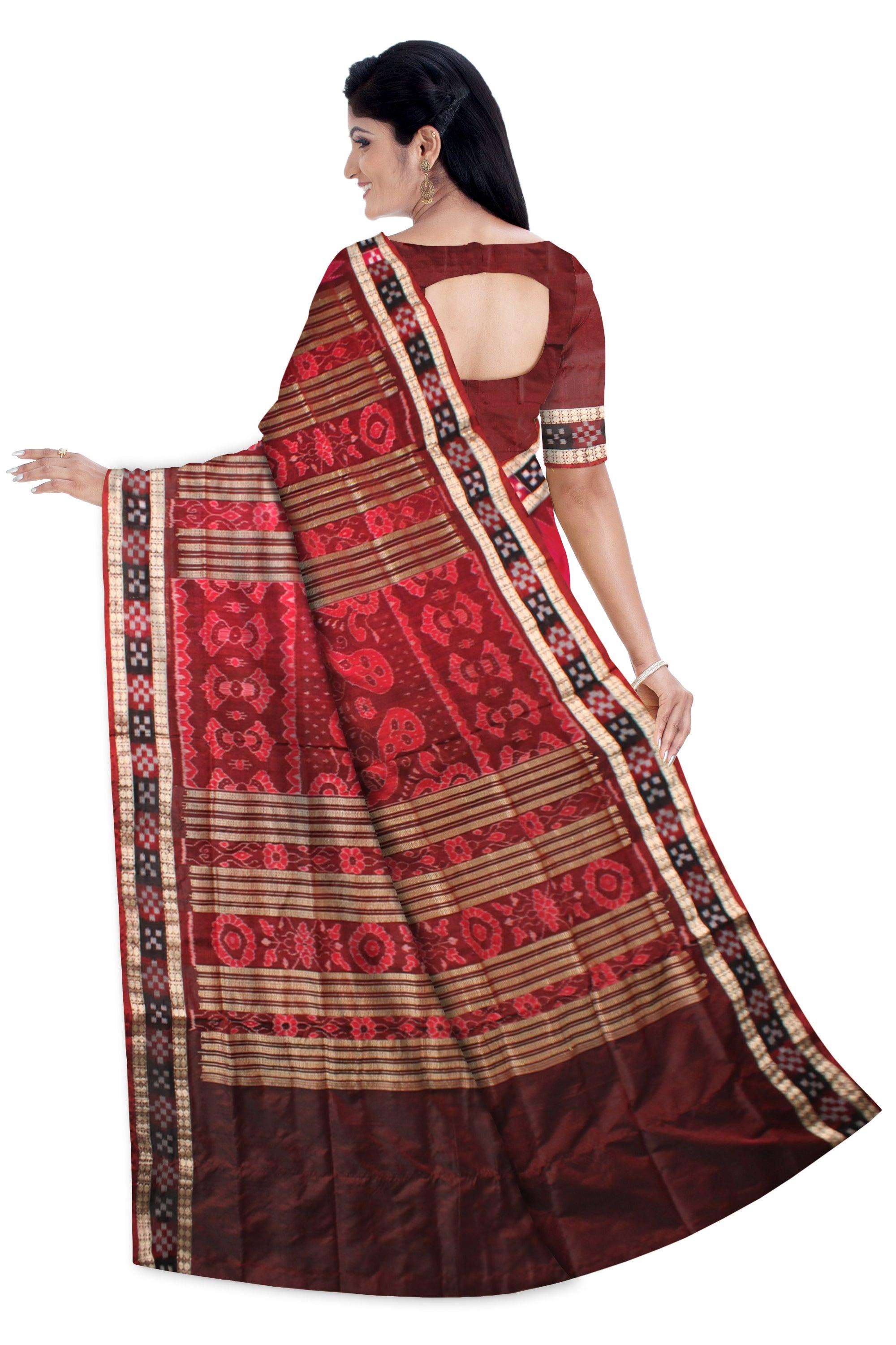 Sambalpuri Pata Saree in Pink color Dhadi Pasapali Design with blouse piece. - Koshali Arts & Crafts Enterprise