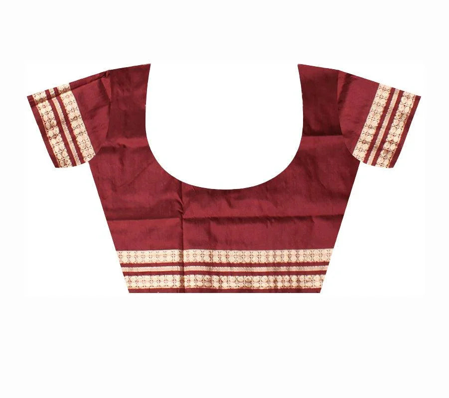 Sambalpuri Pata Saree in Light Green and Maroon color Kumbha design in the Border with blouse piece. - Koshali Arts & Crafts Enterprise