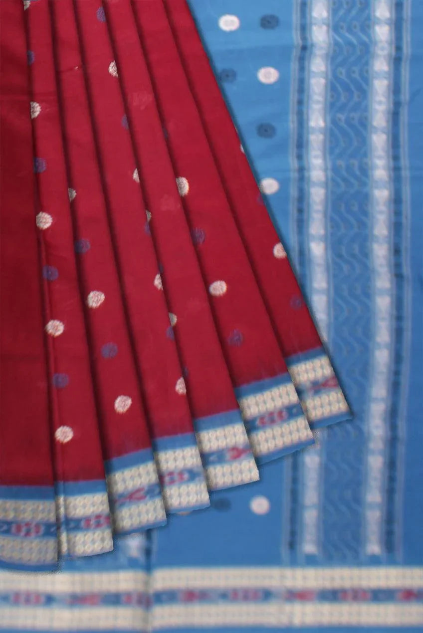 Dark Pink color Sambalpuri Cotton Saree in buti pattern with blouse piece. - Koshali Arts & Crafts Enterprise