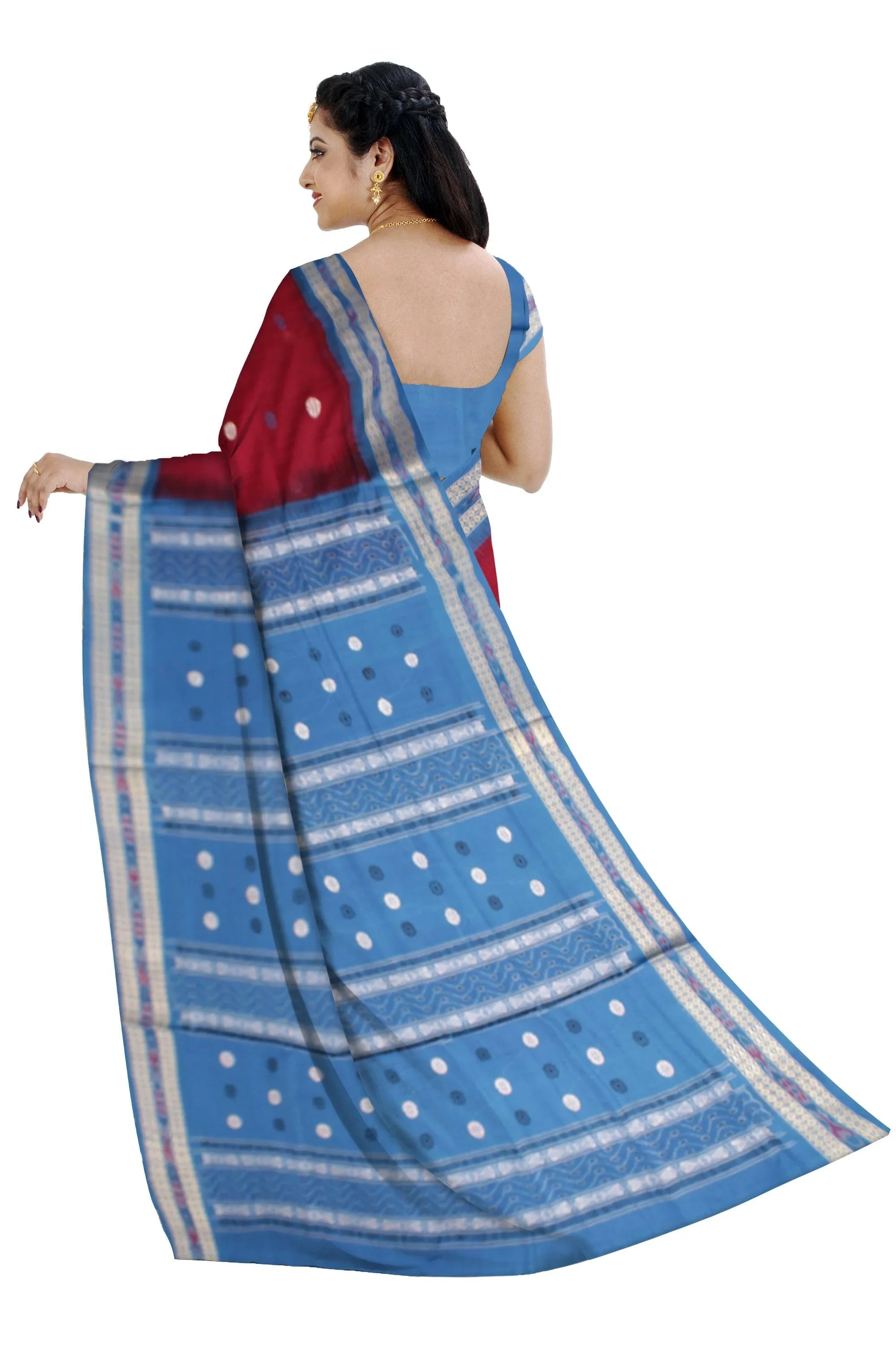 Dark Pink color Sambalpuri Cotton Saree in buti pattern with blouse piece. - Koshali Arts & Crafts Enterprise