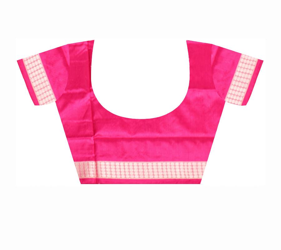 Sambalpuri Pata Saree in Pink color  Booty  design in Body with blouse piece. - Koshali Arts & Crafts Enterprise
