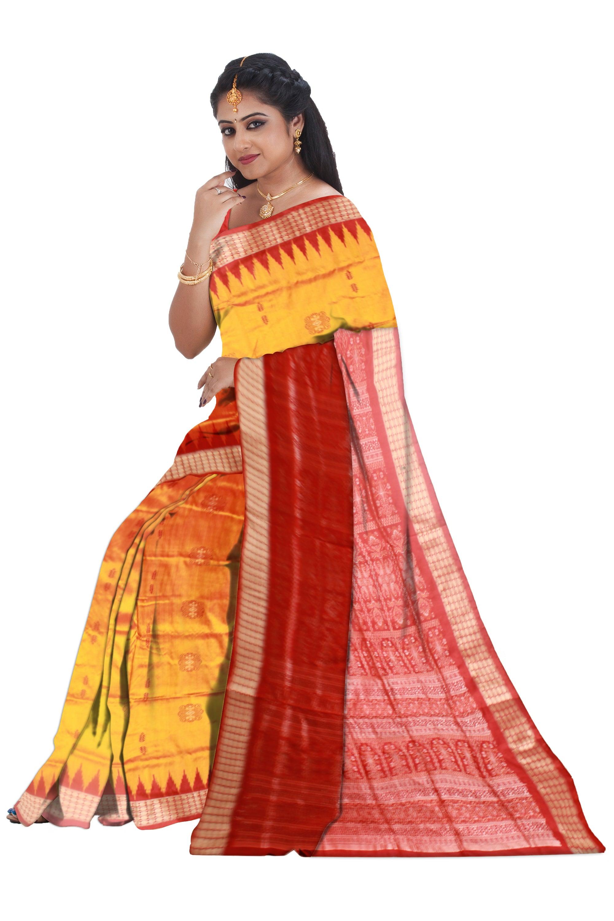Yellow colour Sambalpuri pata saree with Booty on Body - Koshali Arts & Crafts Enterprise