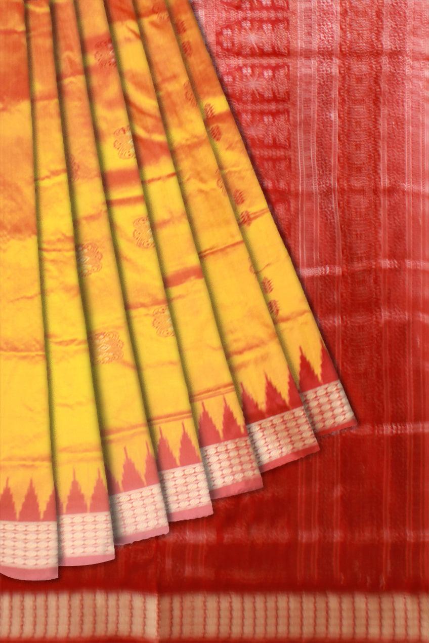 Yellow colour Sambalpuri pata saree with Booty on Body - Koshali Arts & Crafts Enterprise