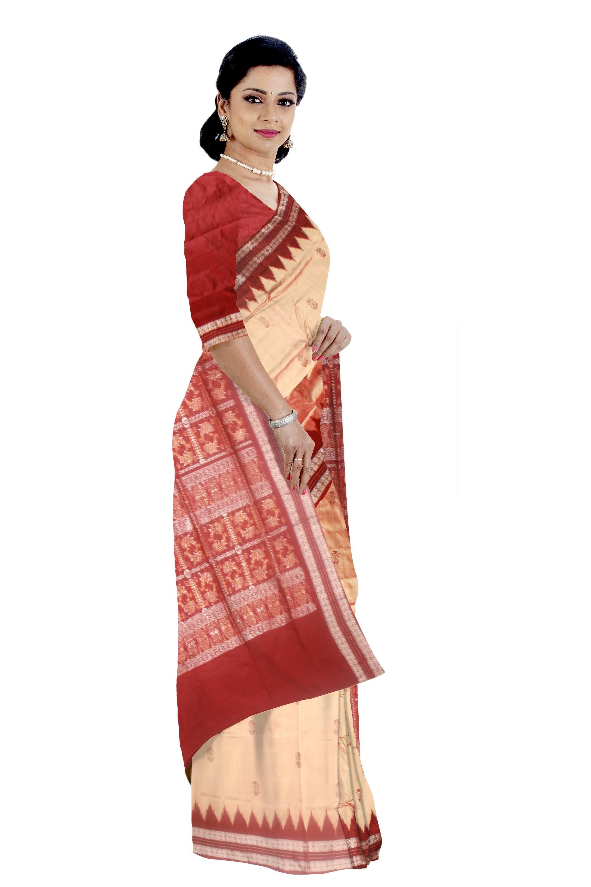 A Sambalpuri  bomkei Pata saree in Ghee colour with blouse piece. - Koshali Arts & Crafts Enterprise