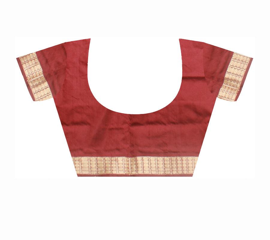 Sambalpuri Bomkei Pata Saree in Maroon and Green Color in botty  design with maroon Border with blouse piece. - Koshali Arts & Crafts Enterprise