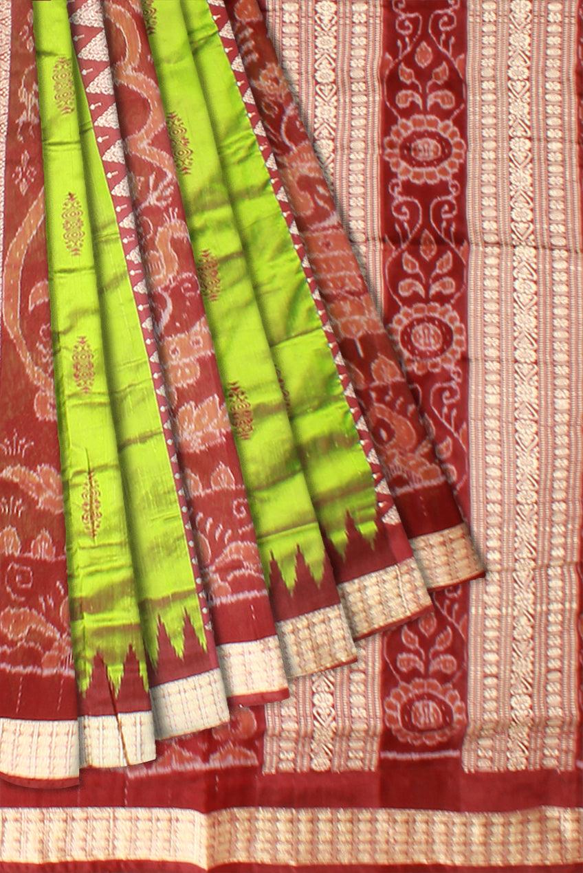 Sambalpuri Bomkei Pata Saree in Maroon and Green Color in botty  design with maroon Border with blouse piece. - Koshali Arts & Crafts Enterprise