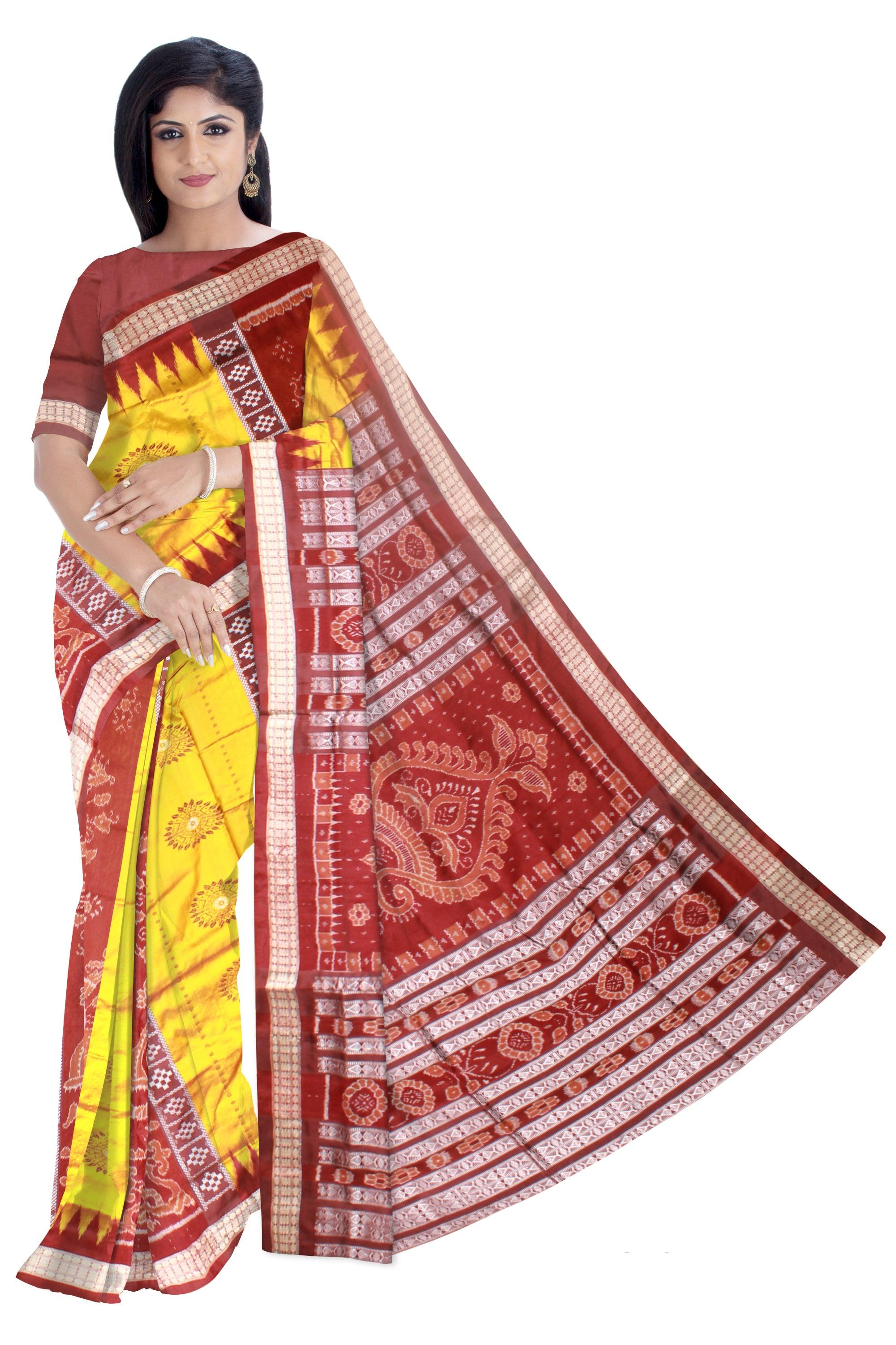 Yellow Color Pata saree in Small Pasapali design in Body with blouse piece. - Koshali Arts & Crafts Enterprise
