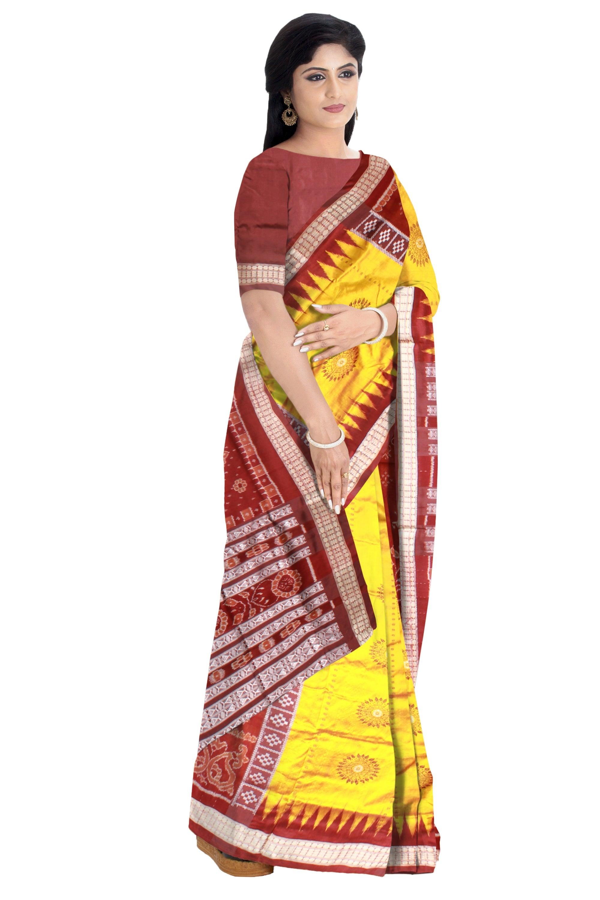 Yellow Color Pata saree in Small Pasapali design in Body with blouse piece. - Koshali Arts & Crafts Enterprise