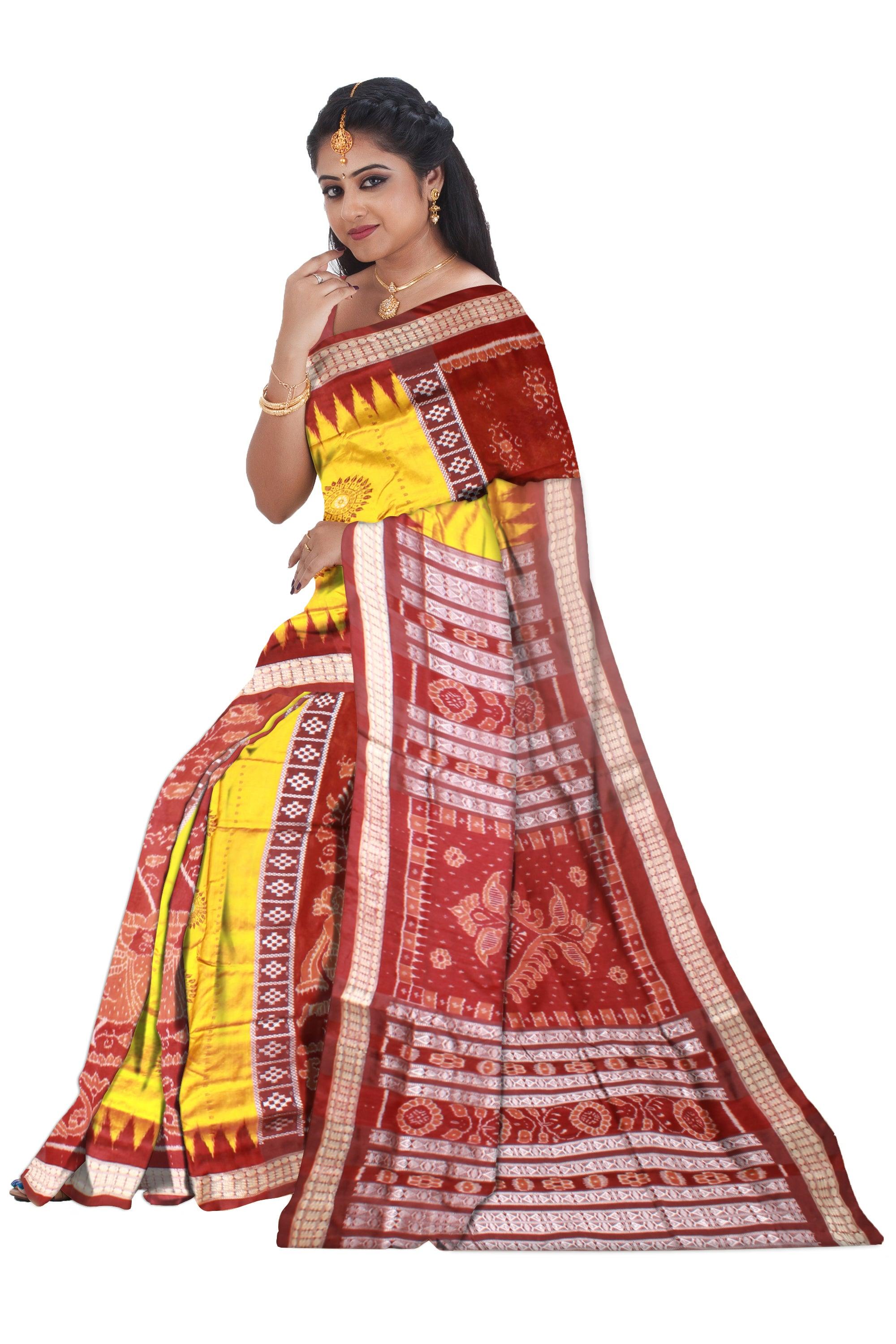 Yellow Color Pata saree in Small Pasapali design in Body with blouse piece. - Koshali Arts & Crafts Enterprise