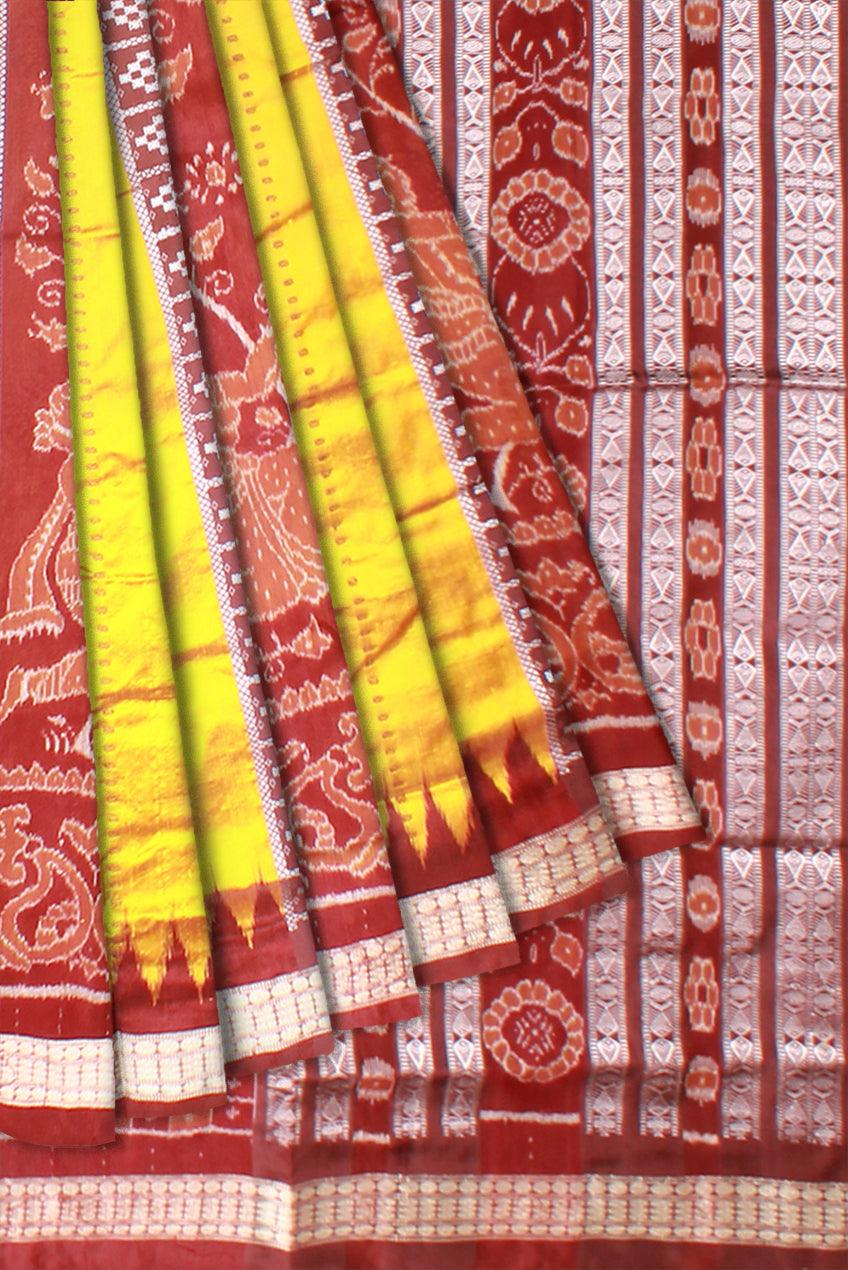 Yellow Color Pata saree in Small Pasapali design in Body with blouse piece. - Koshali Arts & Crafts Enterprise