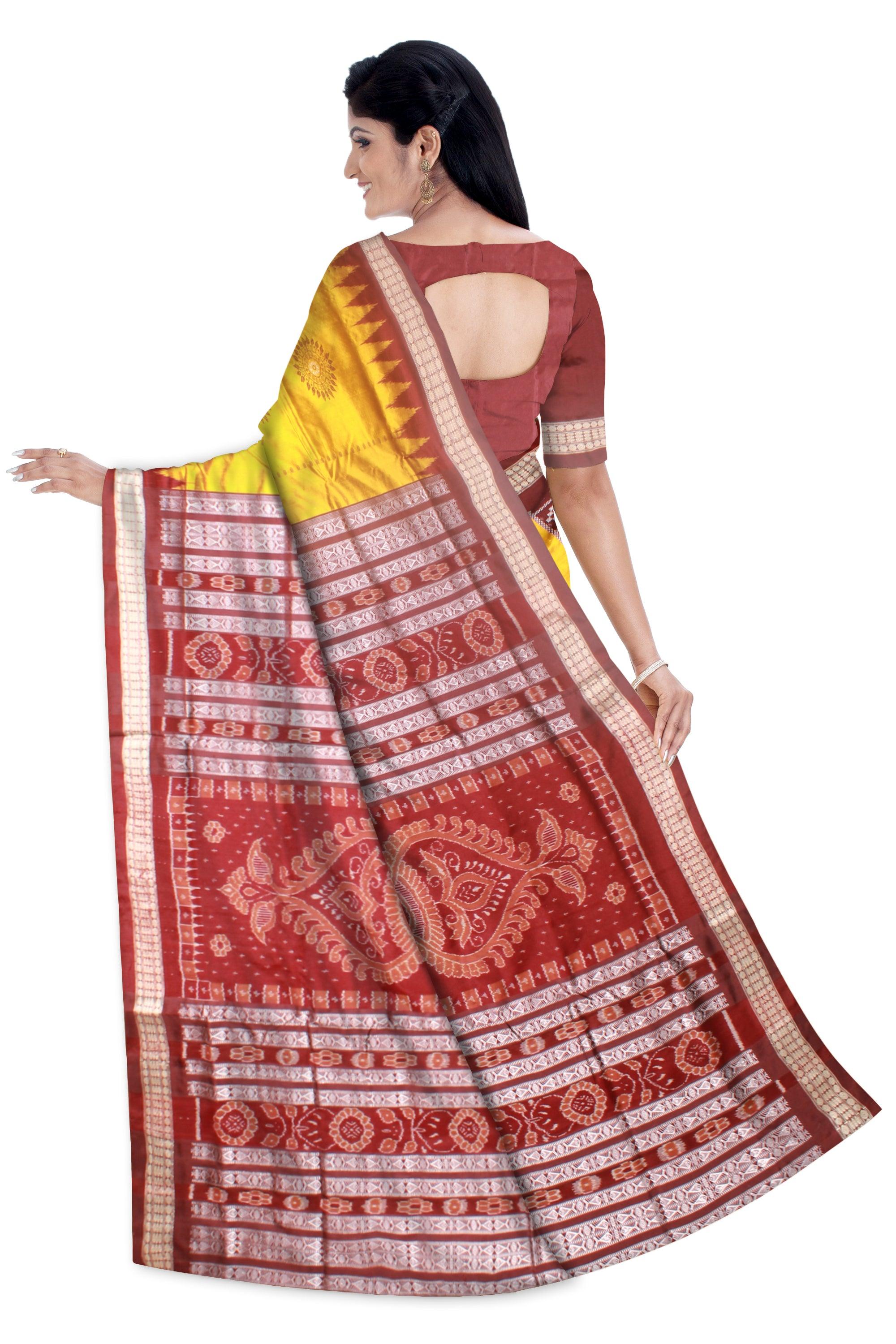 Yellow Color Pata saree in Small Pasapali design in Body with blouse piece. - Koshali Arts & Crafts Enterprise