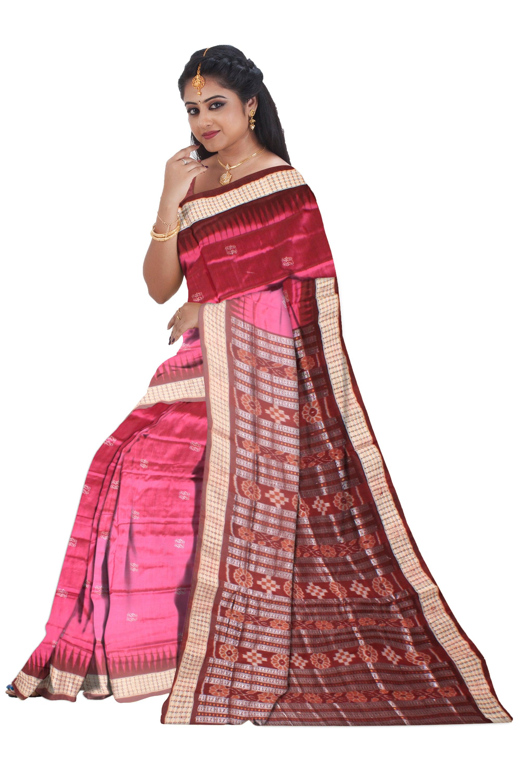Exclusive sapta print pure pata saree in Pink color available with blouse piece. - Koshali Arts & Crafts Enterprise