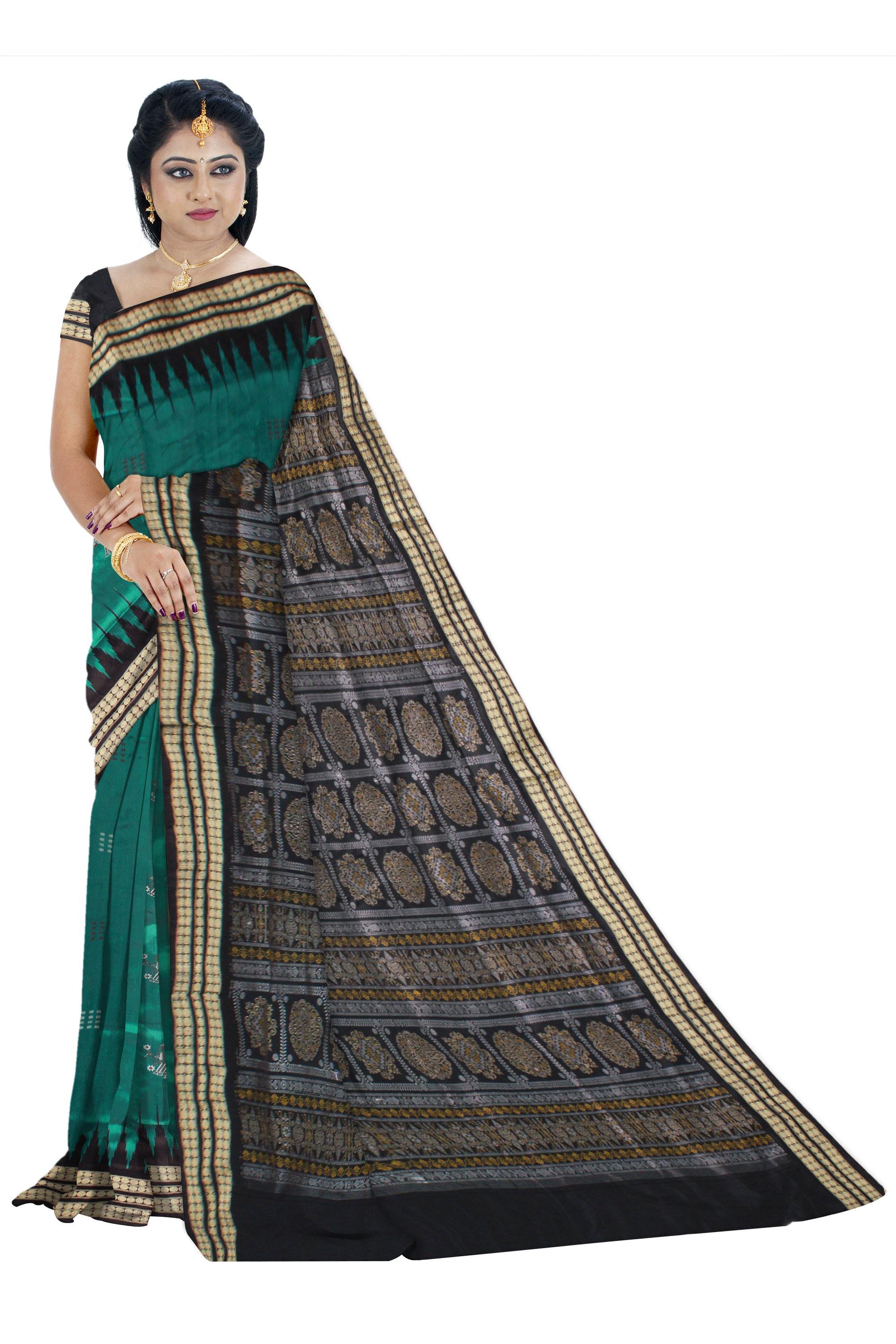 Green color Doll print Pata saree with blouse piece - Koshali Arts & Crafts Enterprise