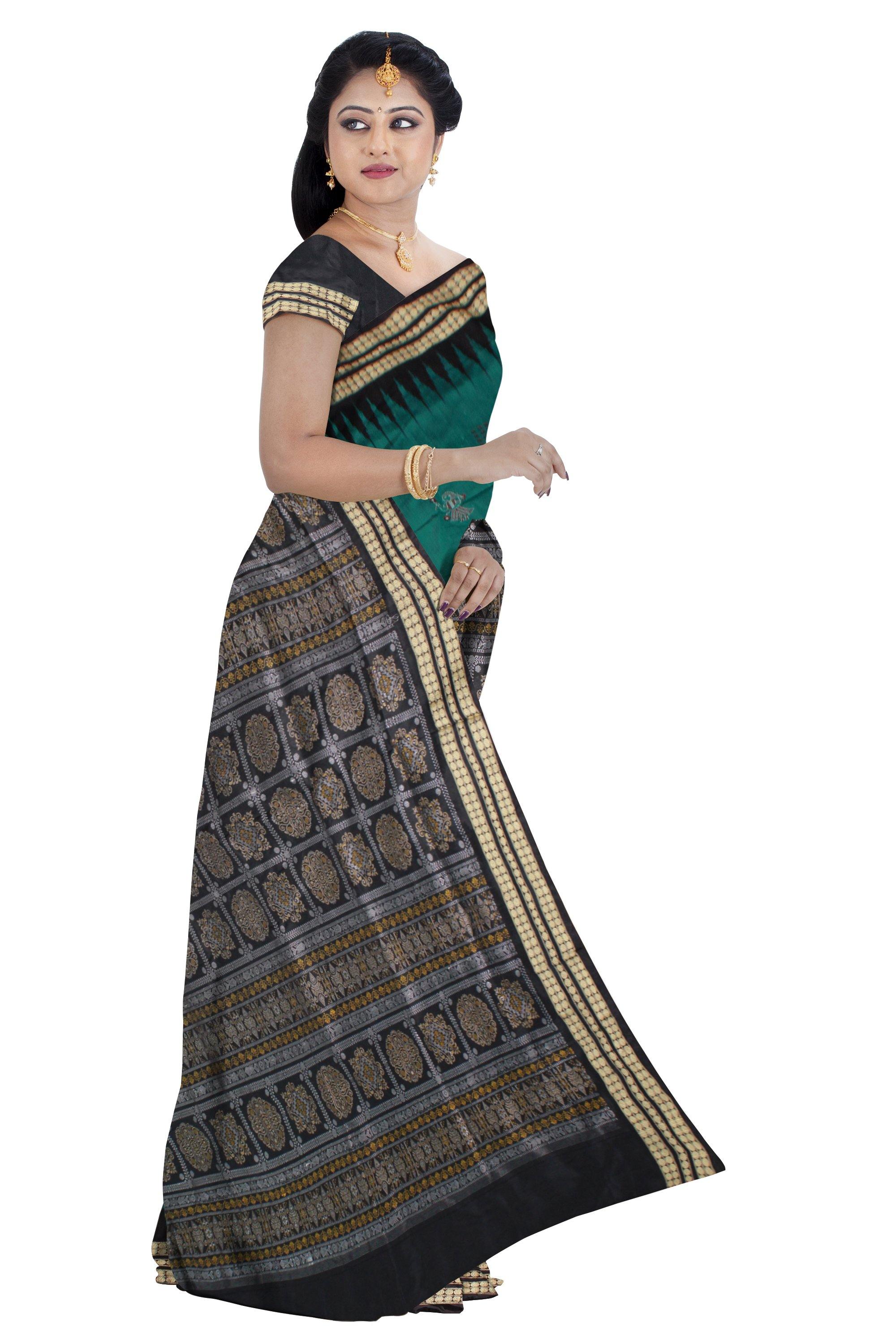 Green color Doll print Pata saree with blouse piece - Koshali Arts & Crafts Enterprise