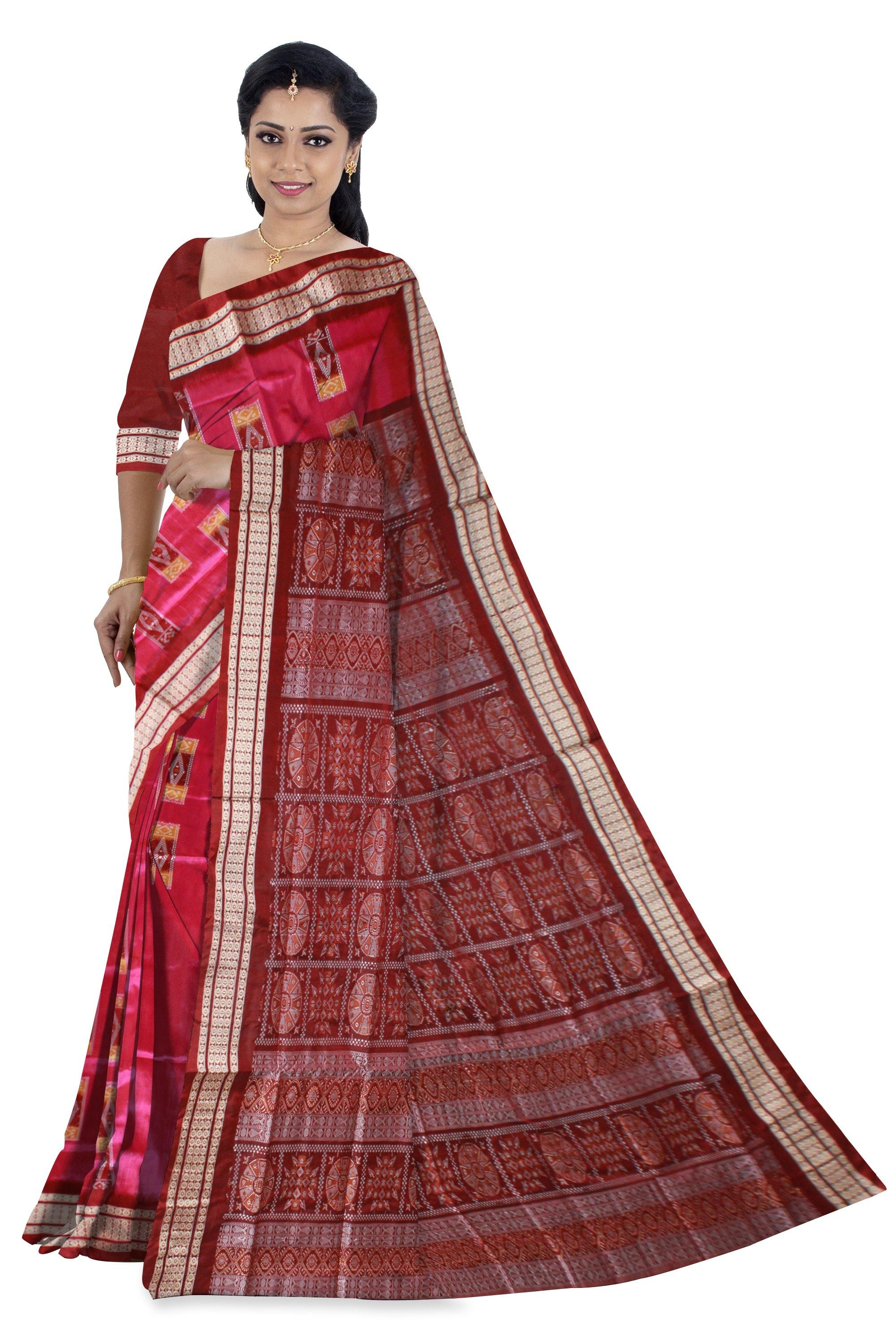 Box Pattern pink color pata saree with blouse peace - Koshali Arts & Crafts Enterprise