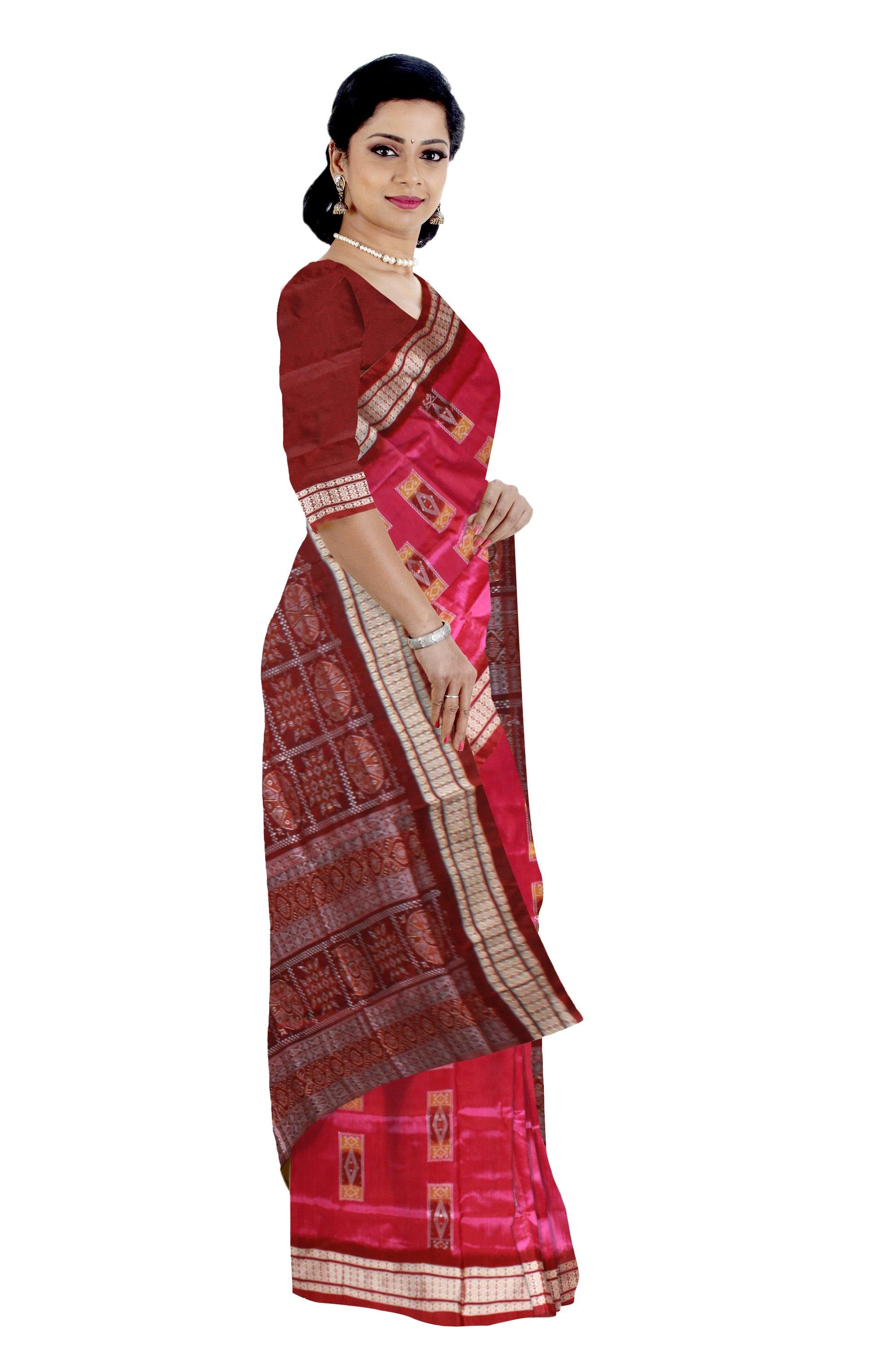 Box Pattern pink color pata saree with blouse peace - Koshali Arts & Crafts Enterprise