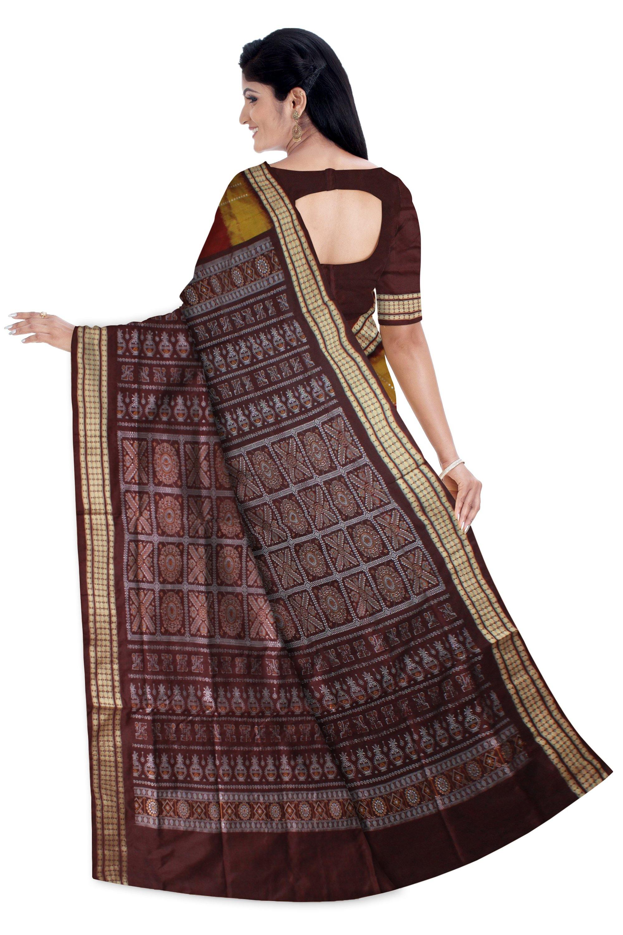 Maroon color Sapta print Pata saree with blouse piece - Koshali Arts & Crafts Enterprise